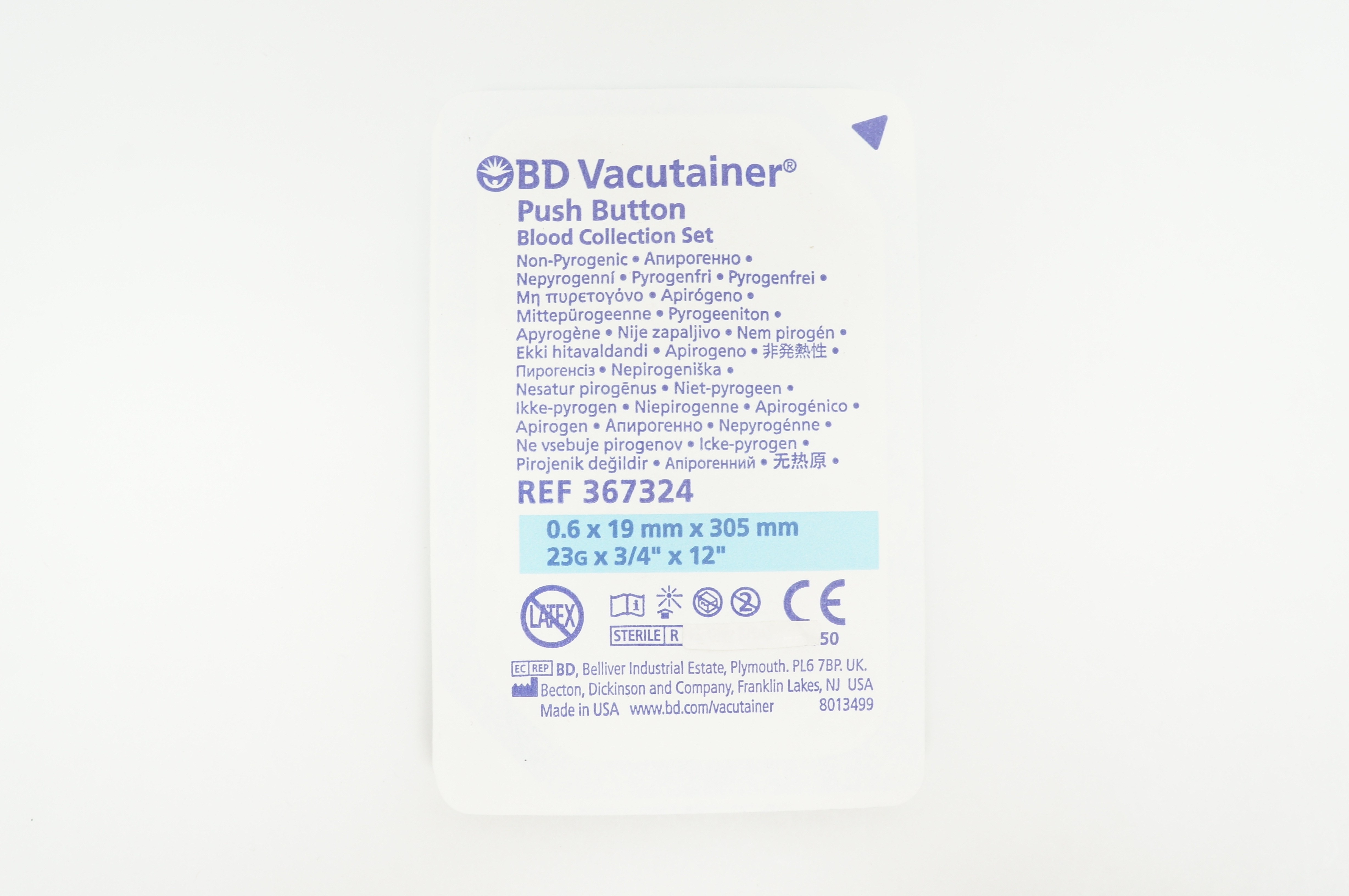 367336 BD 367324 Vacutainer Push Button 23G x 3/4inch x 12inch