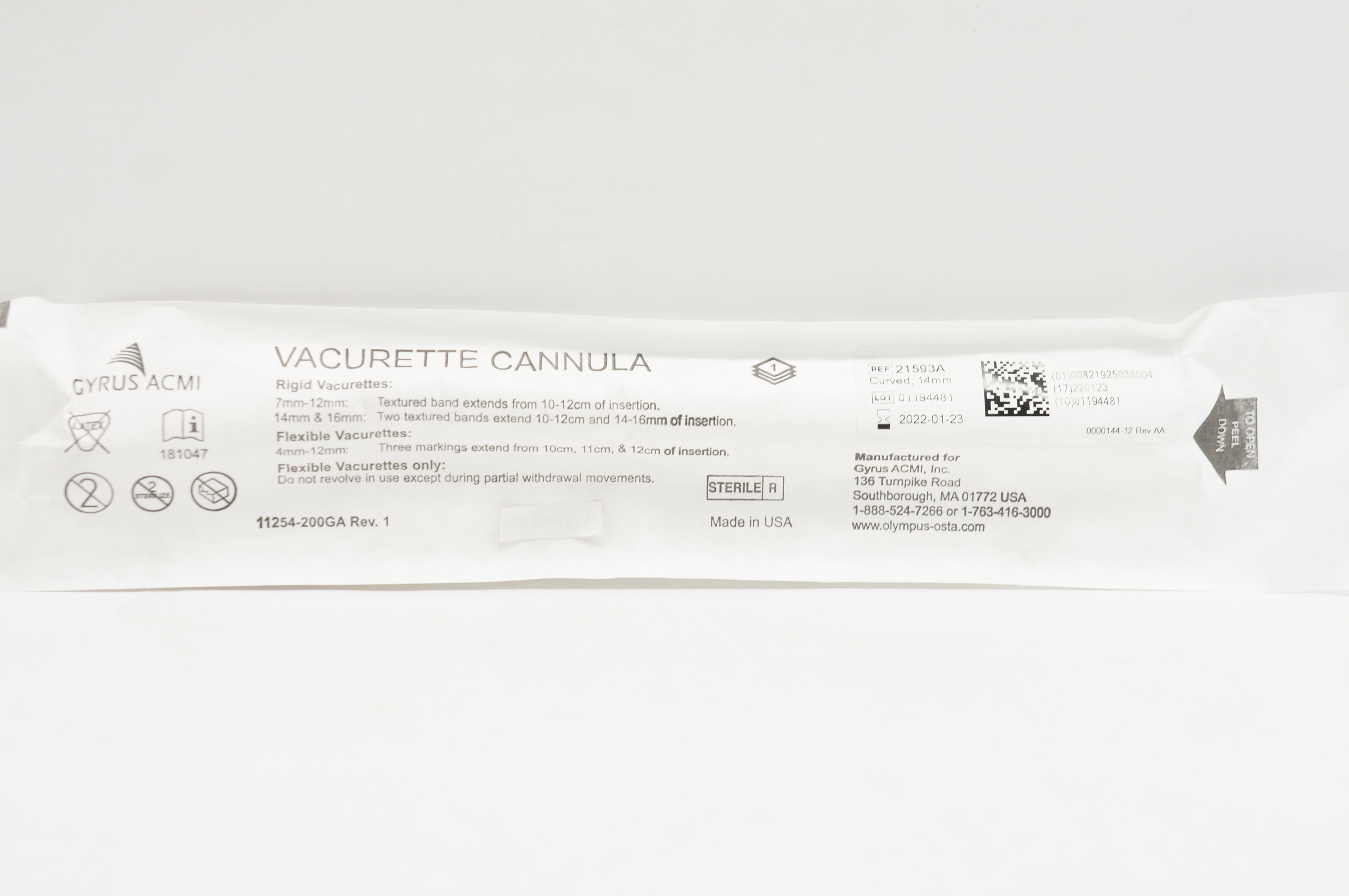 Gyrus Acmi 21593A Vacurette Cannula Curved 14mm Rigid (x)