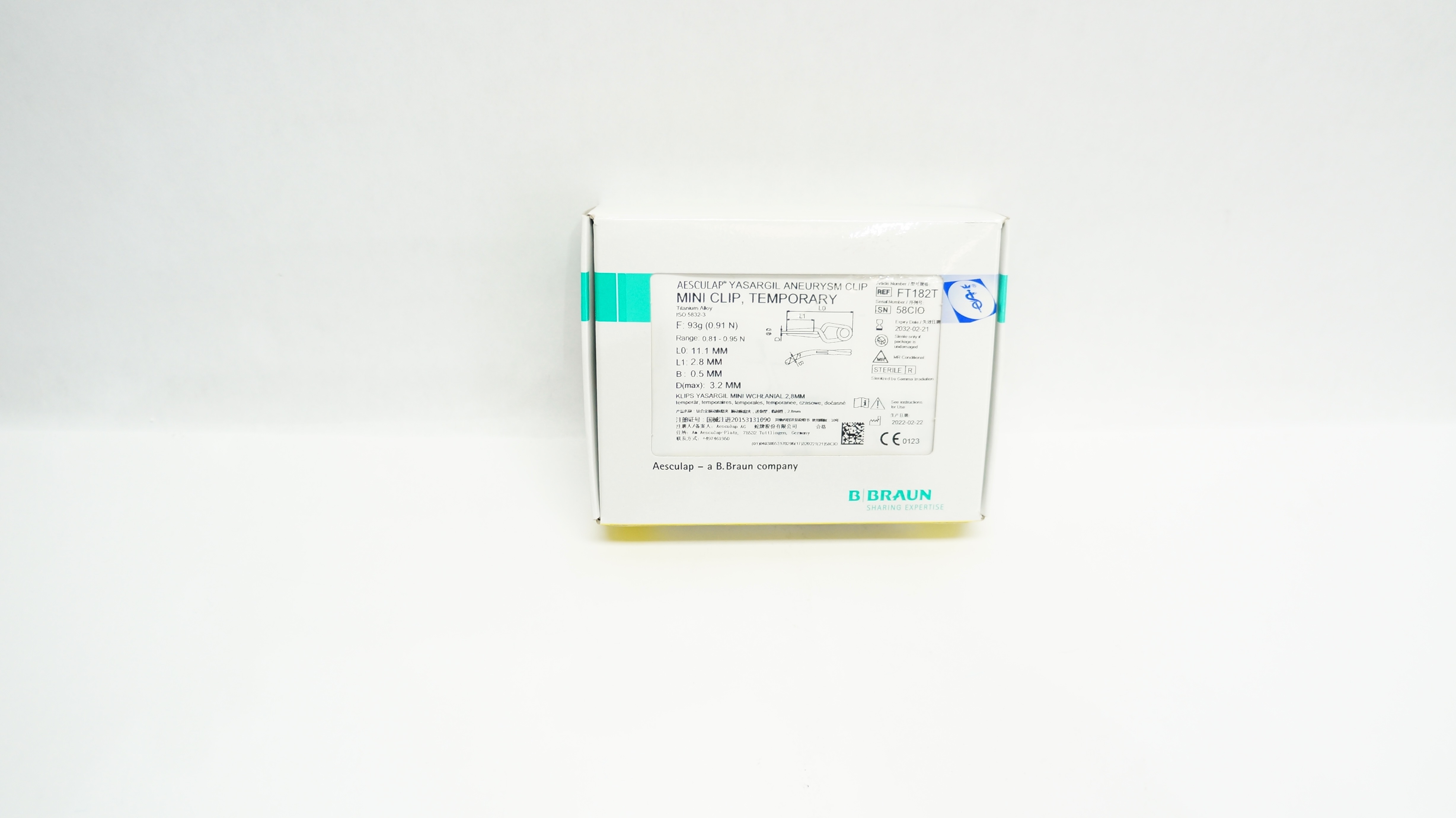 Braun FT182T Aesculap Yasargil Temporary Aneurysm Mini Clip 3.2mm