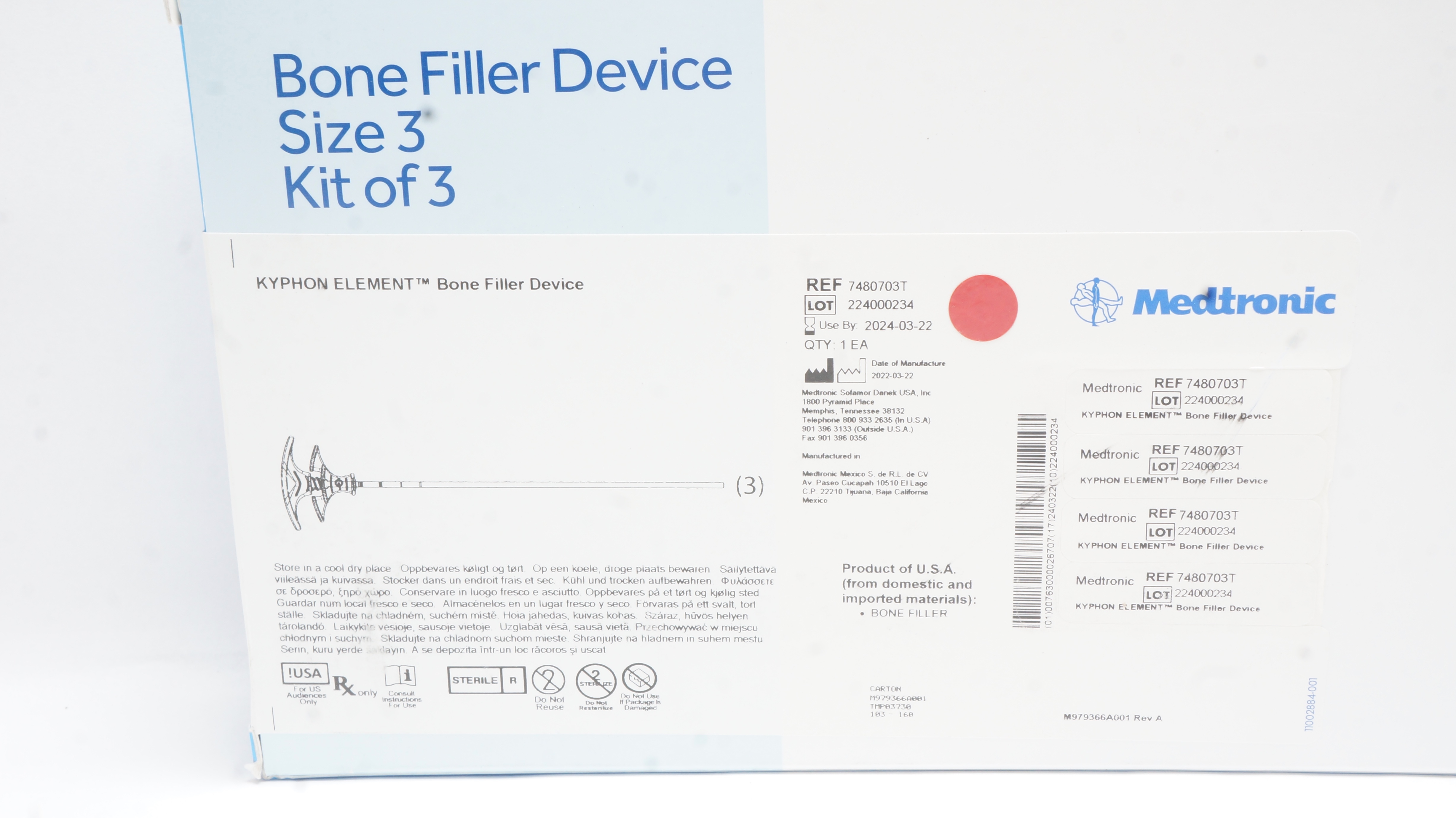 Medtronic 7480703T Kyphon Element Bone Filler Device, Size 3 (x)- Kit of 3