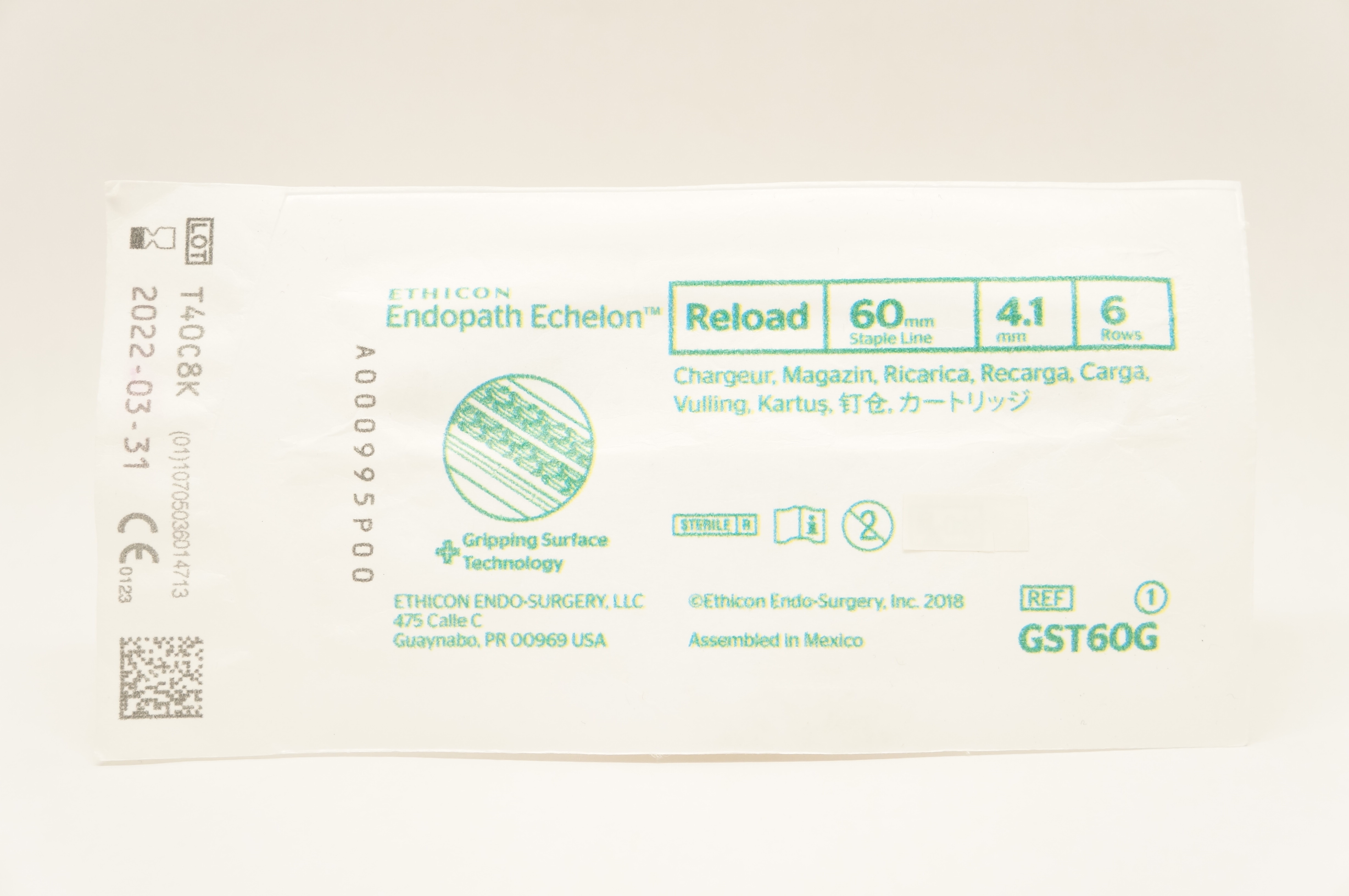 Ethicon GST60G Endopath Echelon Reload 60 mm Staple Line 4.1 mm 6 Rows