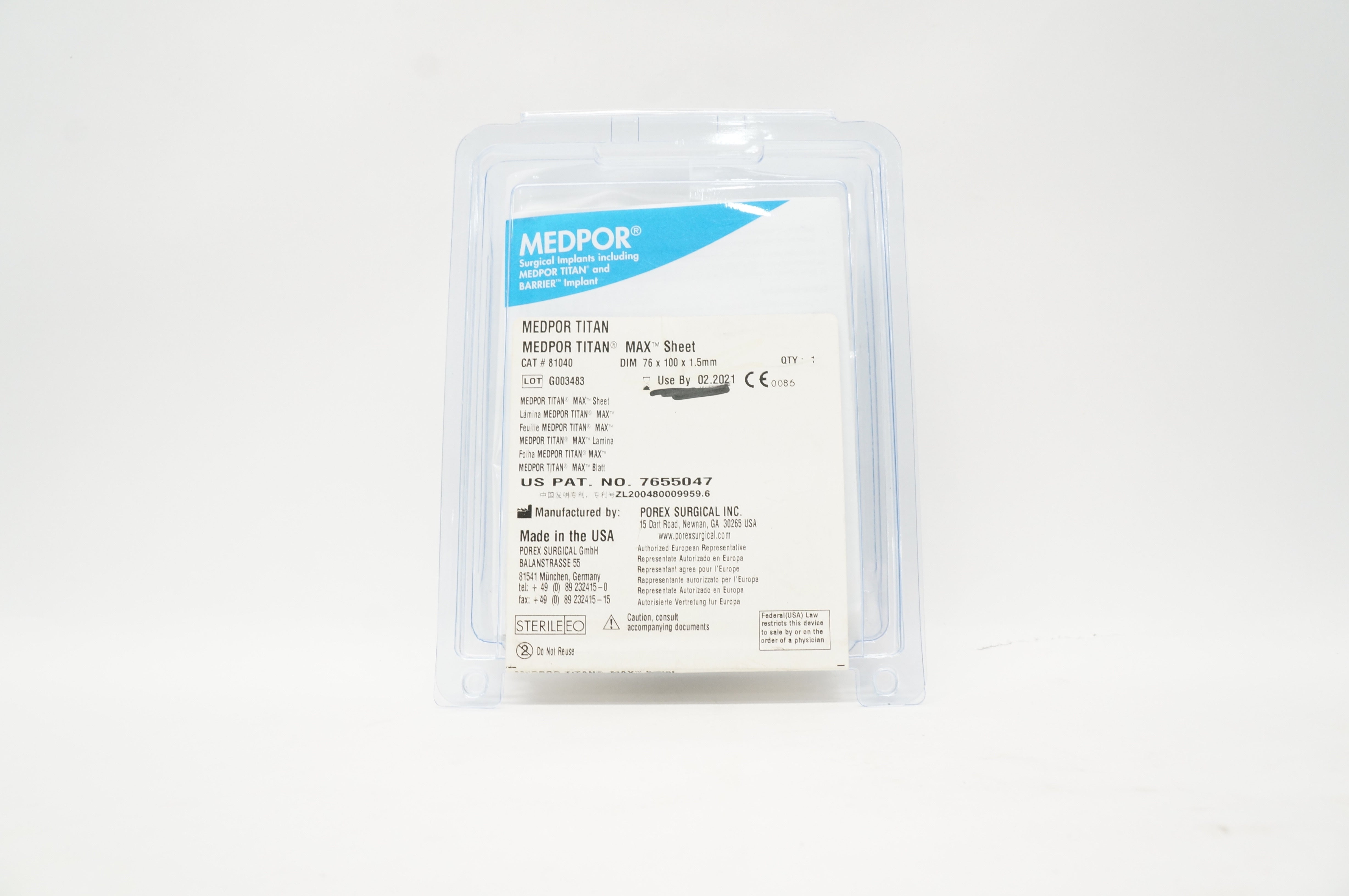 Porex Surgical 81040 MEDPOR Titan Max Surgical Sheet 76 x 100 x 1.5mm (x)