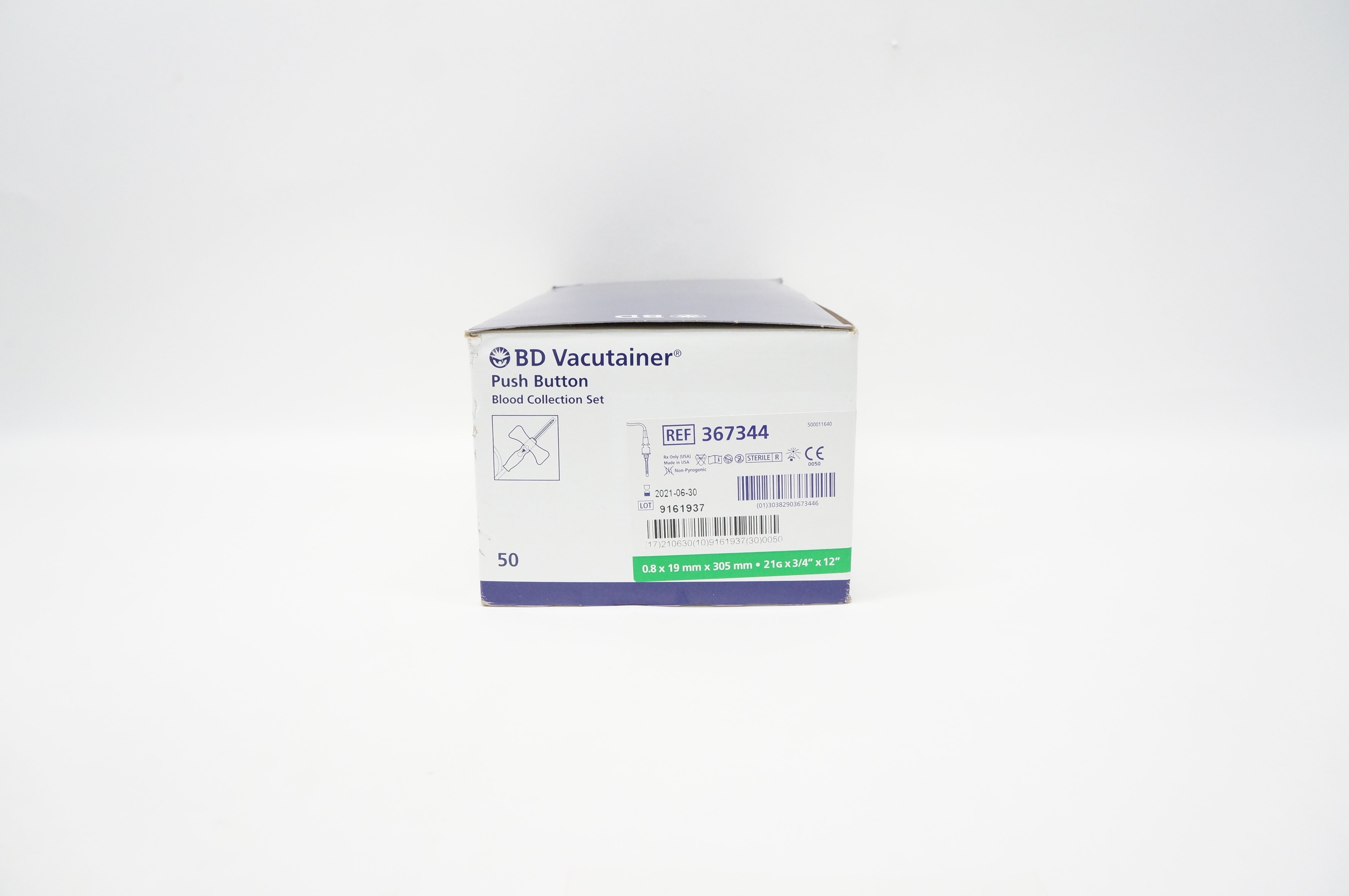 BD 367344 Vacutainer Push Button Blood Collection Set 24Gx3/4incx - Box of 50(x)
