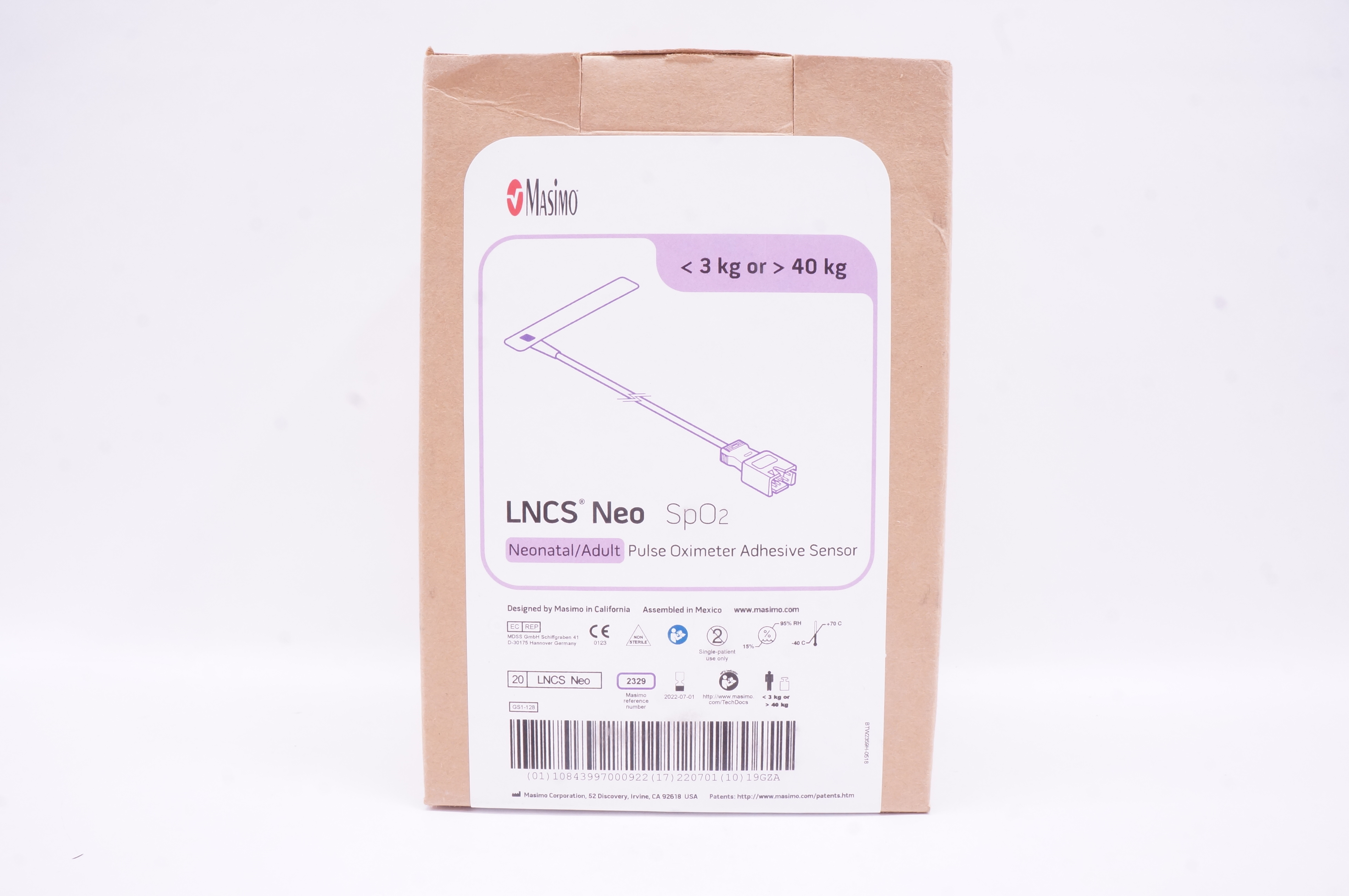 Masimo 2329 Neonatal/Adult Pulse Oximeter Adhesive Sensor <3kg >40kg - Box of 20