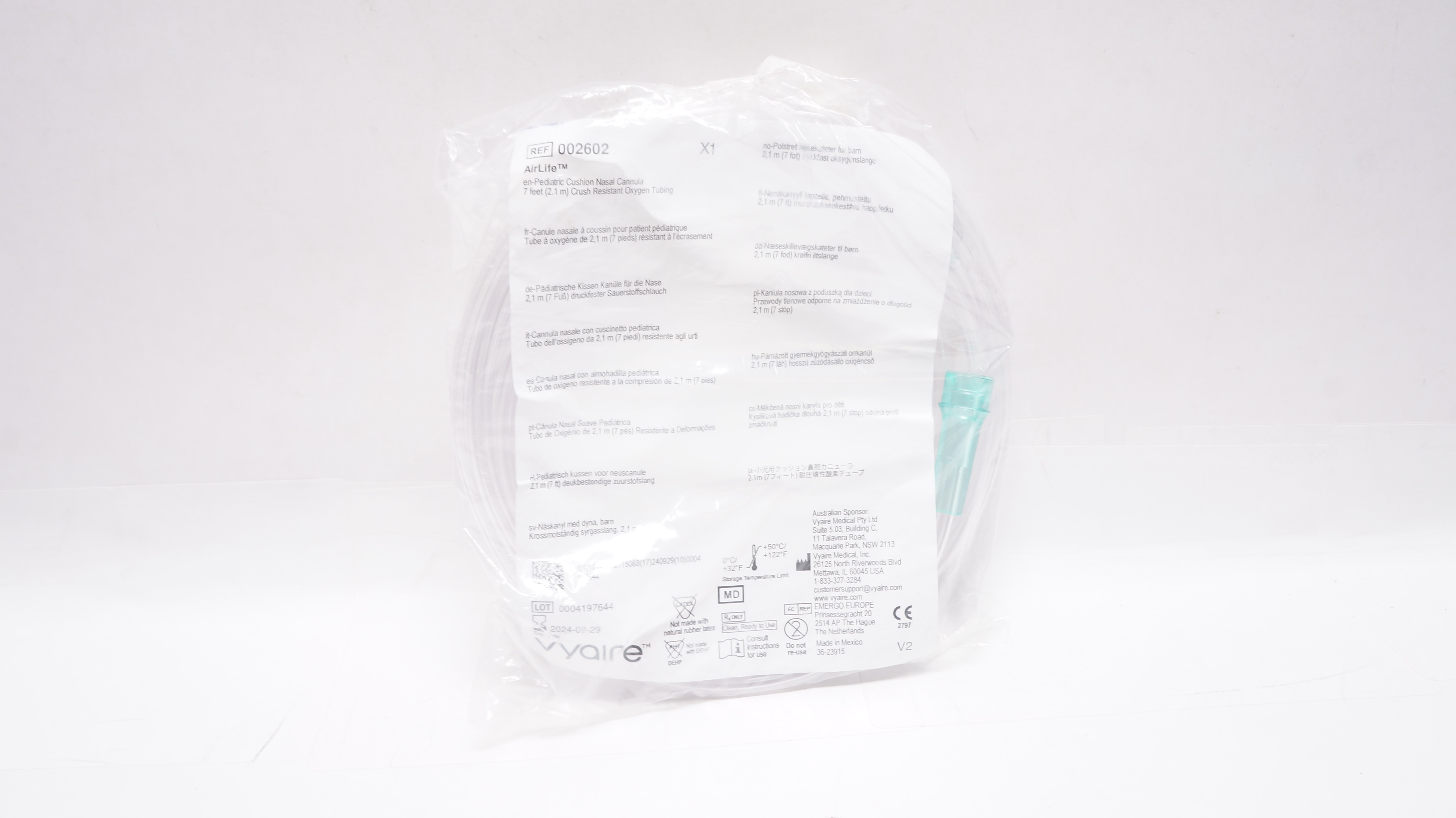 CareFusion 002602 AirLife Pediatric Cushion Nasal Cannula 7Ft. Oxygen Tubing