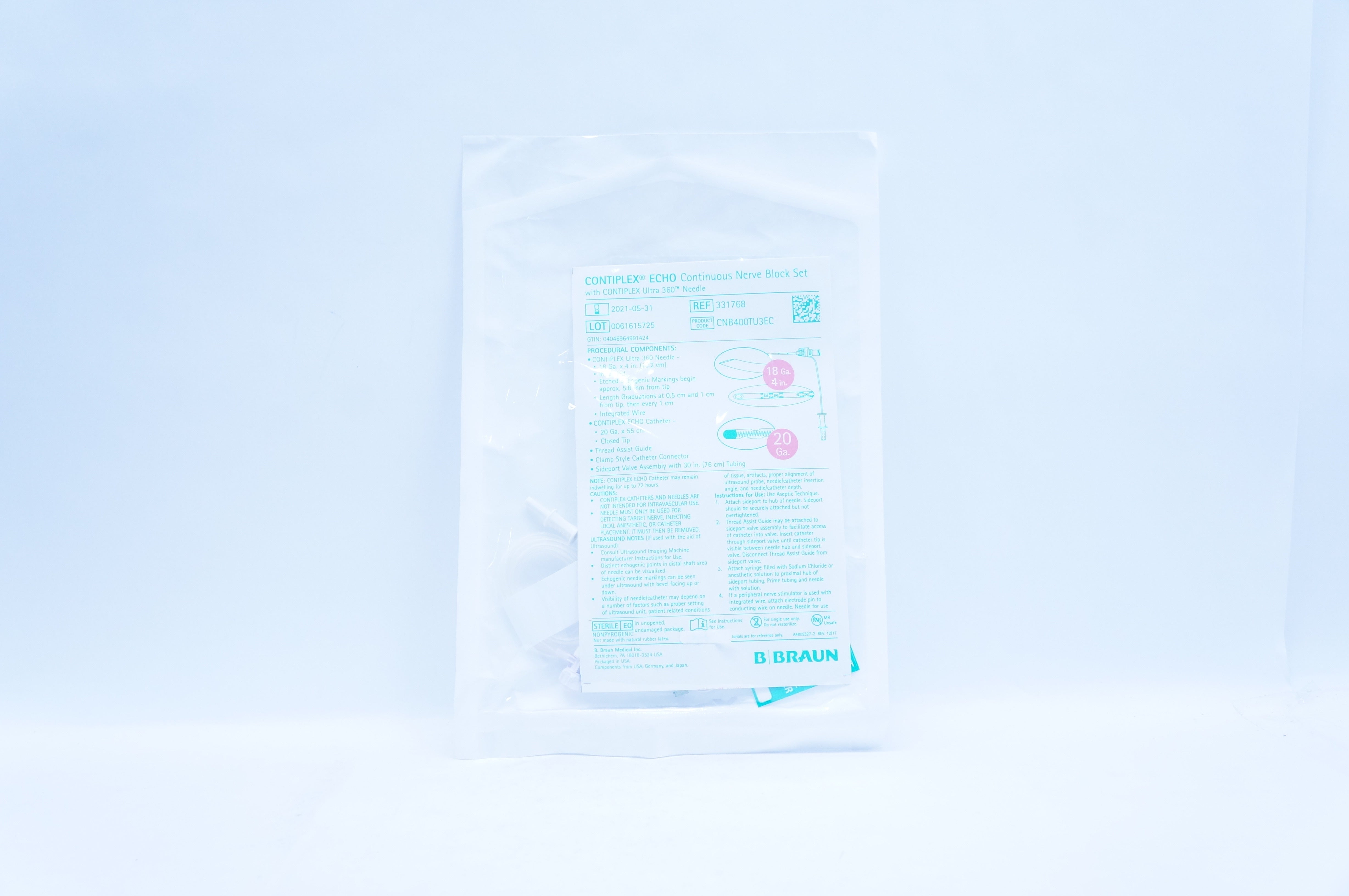 Braun 331768 CONTIPLEX ECHO Continuous Nerve Block Set 18Ga. x 4inch, 20 Ga.