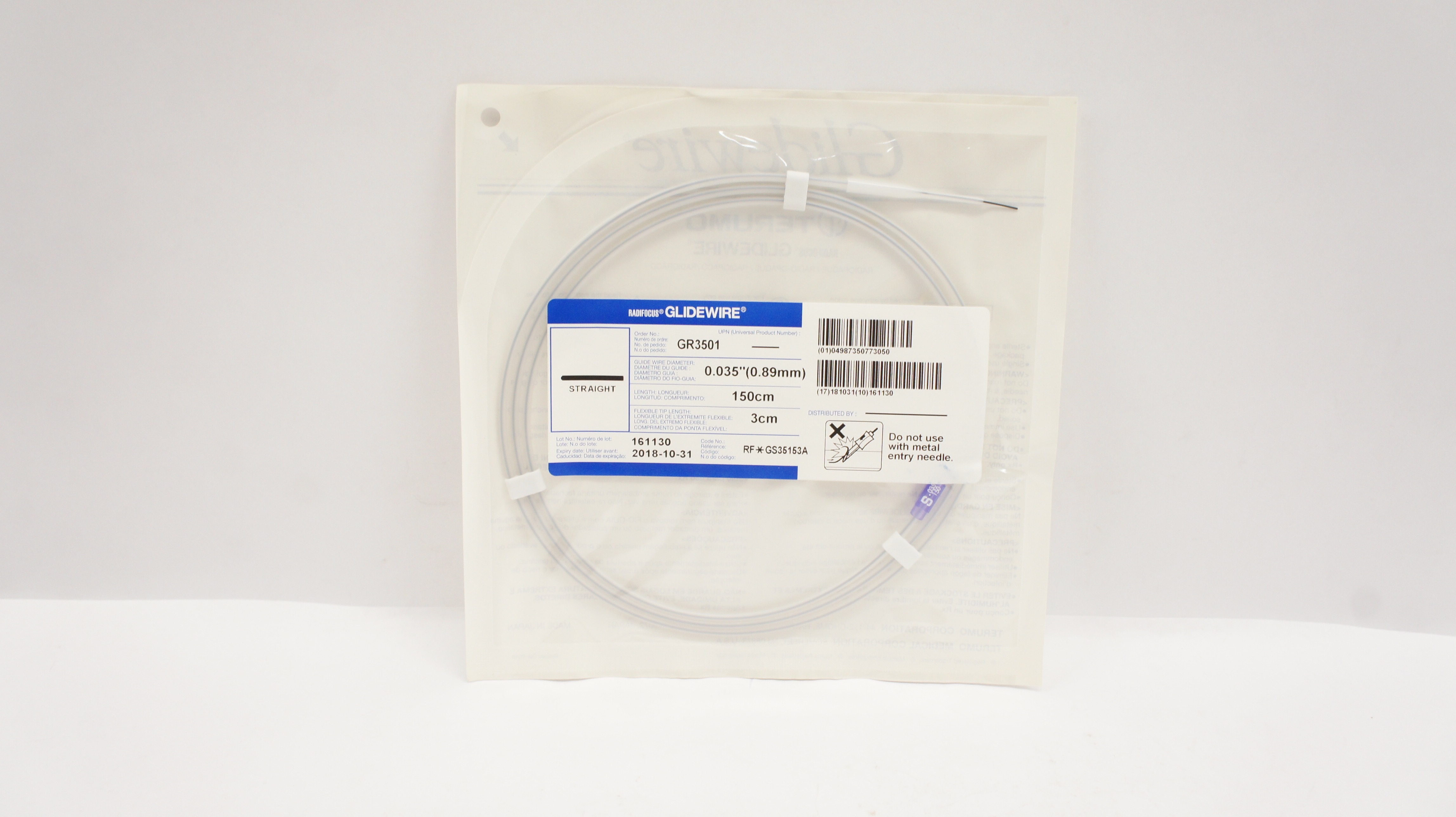 Terumo GR3501 Radiofocus Glidewire Straight 0.035inch x 150cm x 3cm (x)
