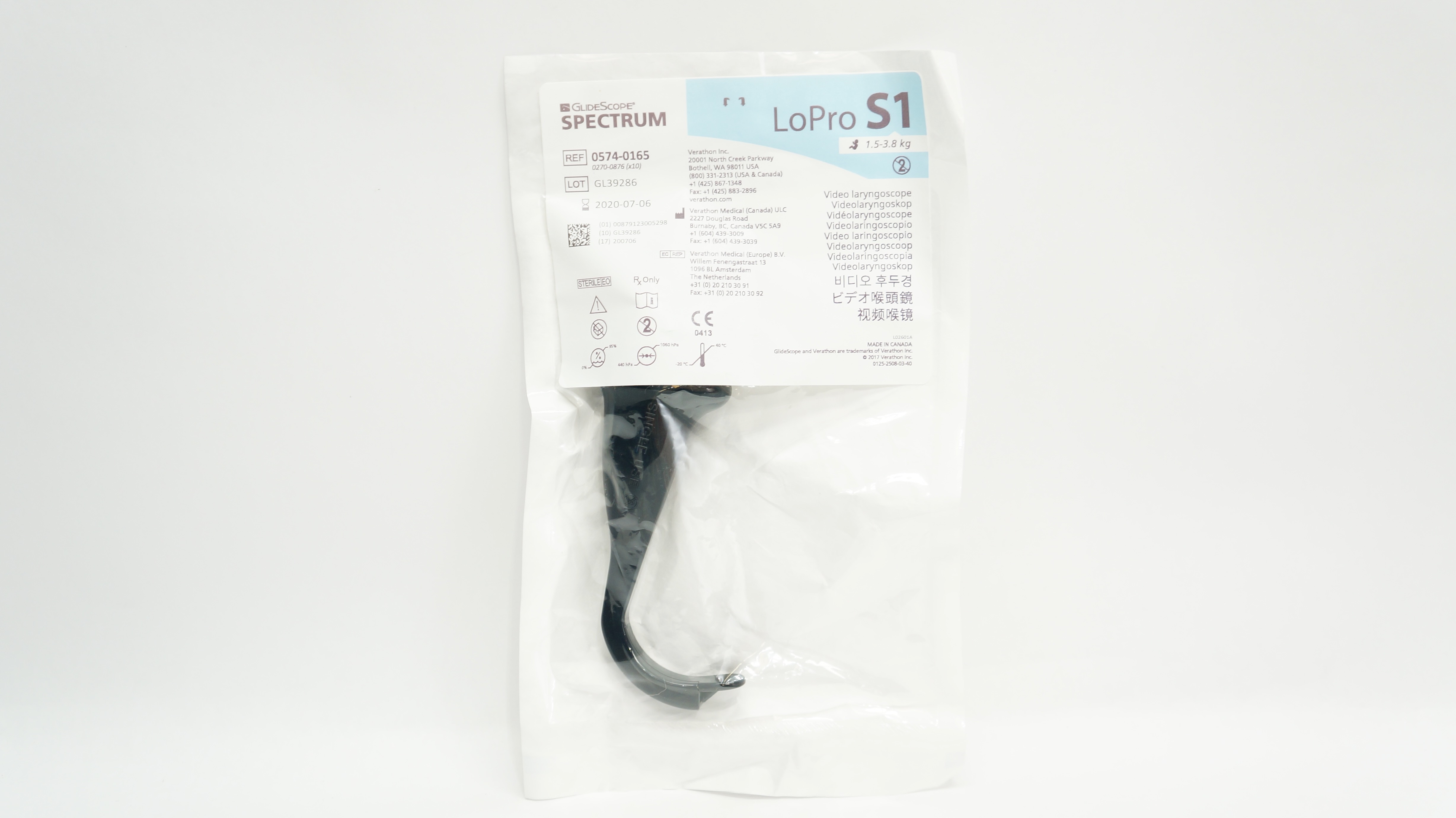 Verathon Medical 0574-0165 GlideScope Spectrum LoPro S1, 1.5 - 3.8kg (x)