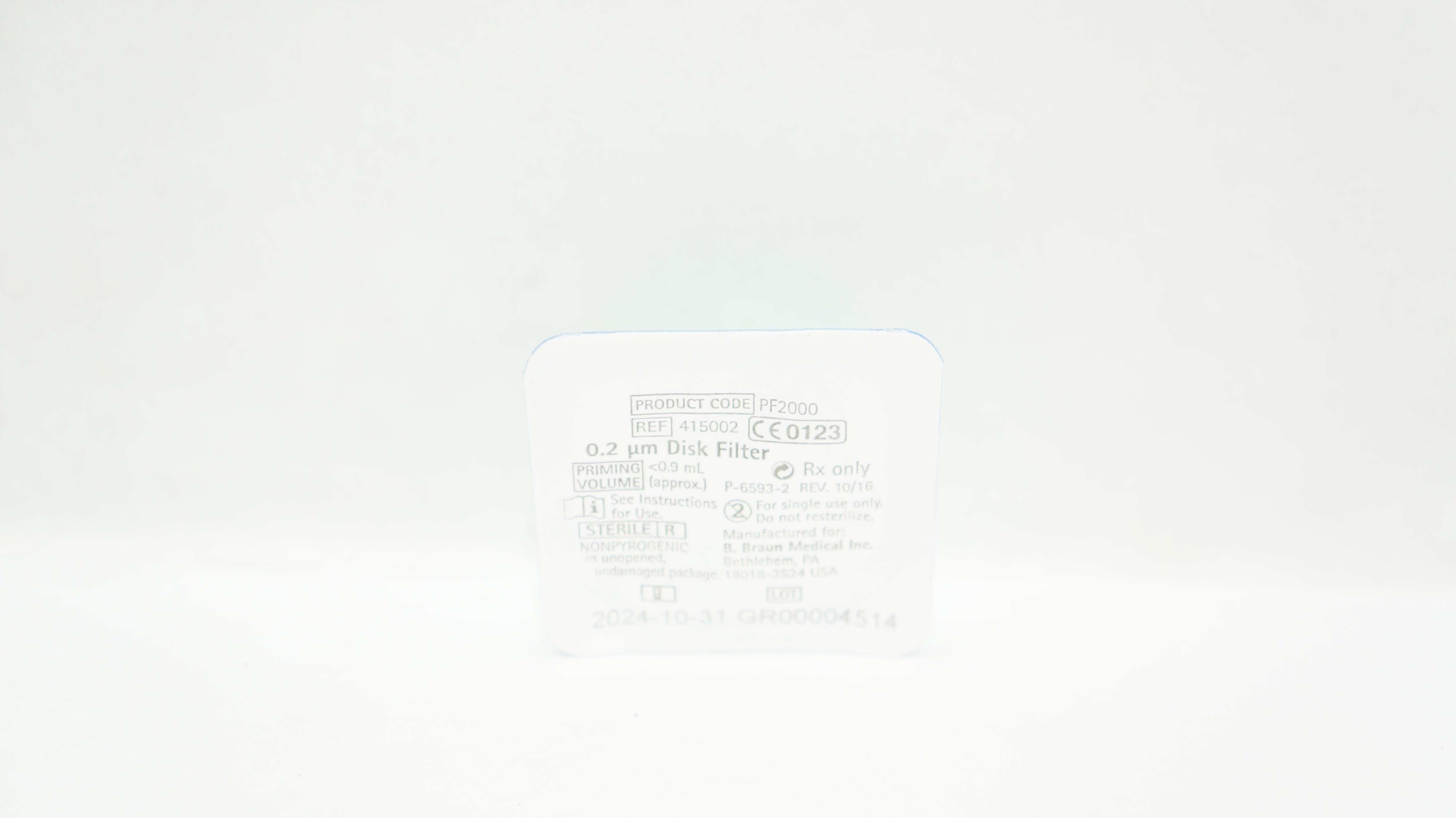 Braun 415002 Aspiration/Injection 0.2µm Disk Filter Priming Volume <0.9mL Approx.