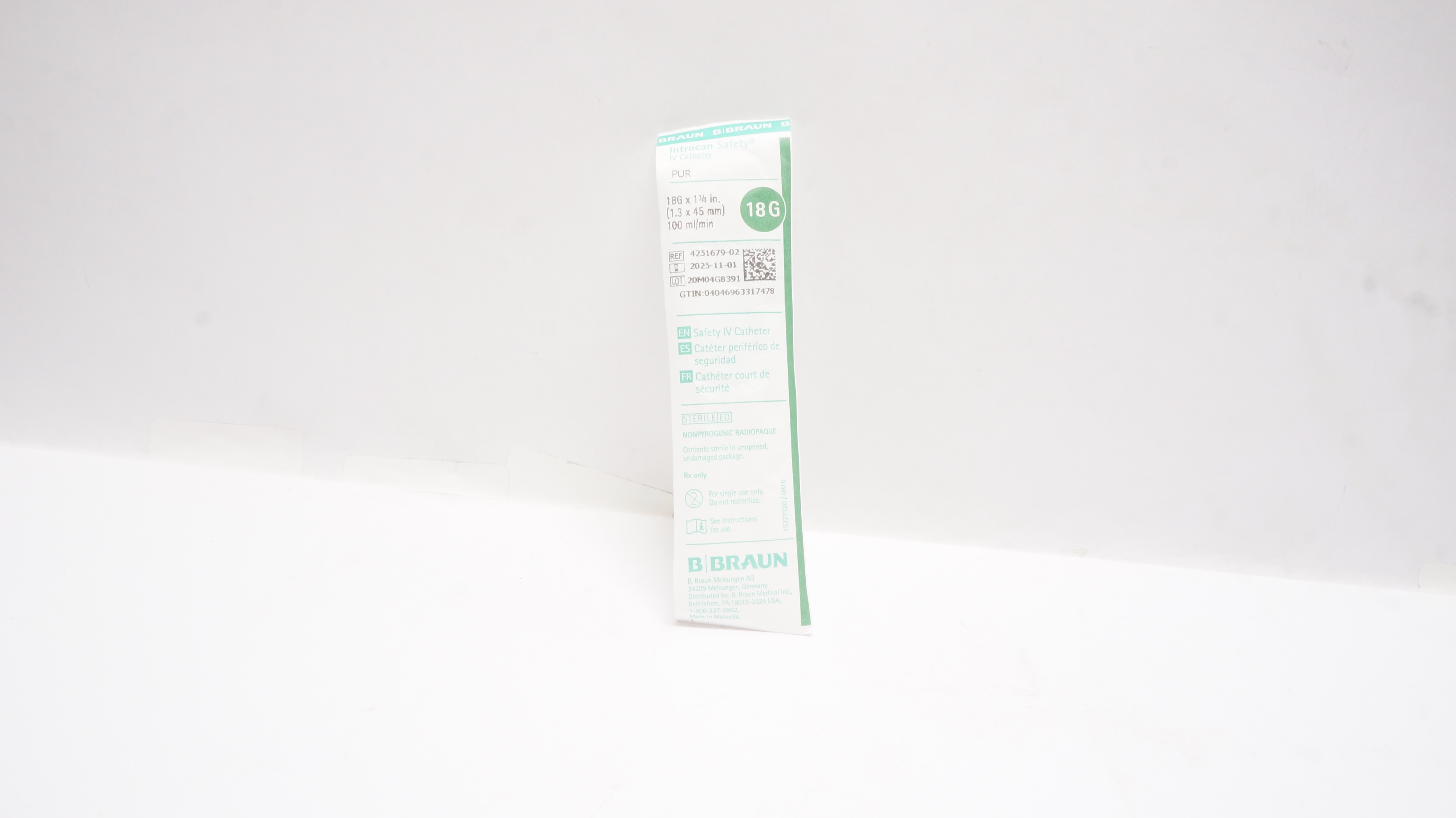 Braun 4251679-02 Introcan Safety IV Cath. 18G x 1-3/4inch 100mL/min