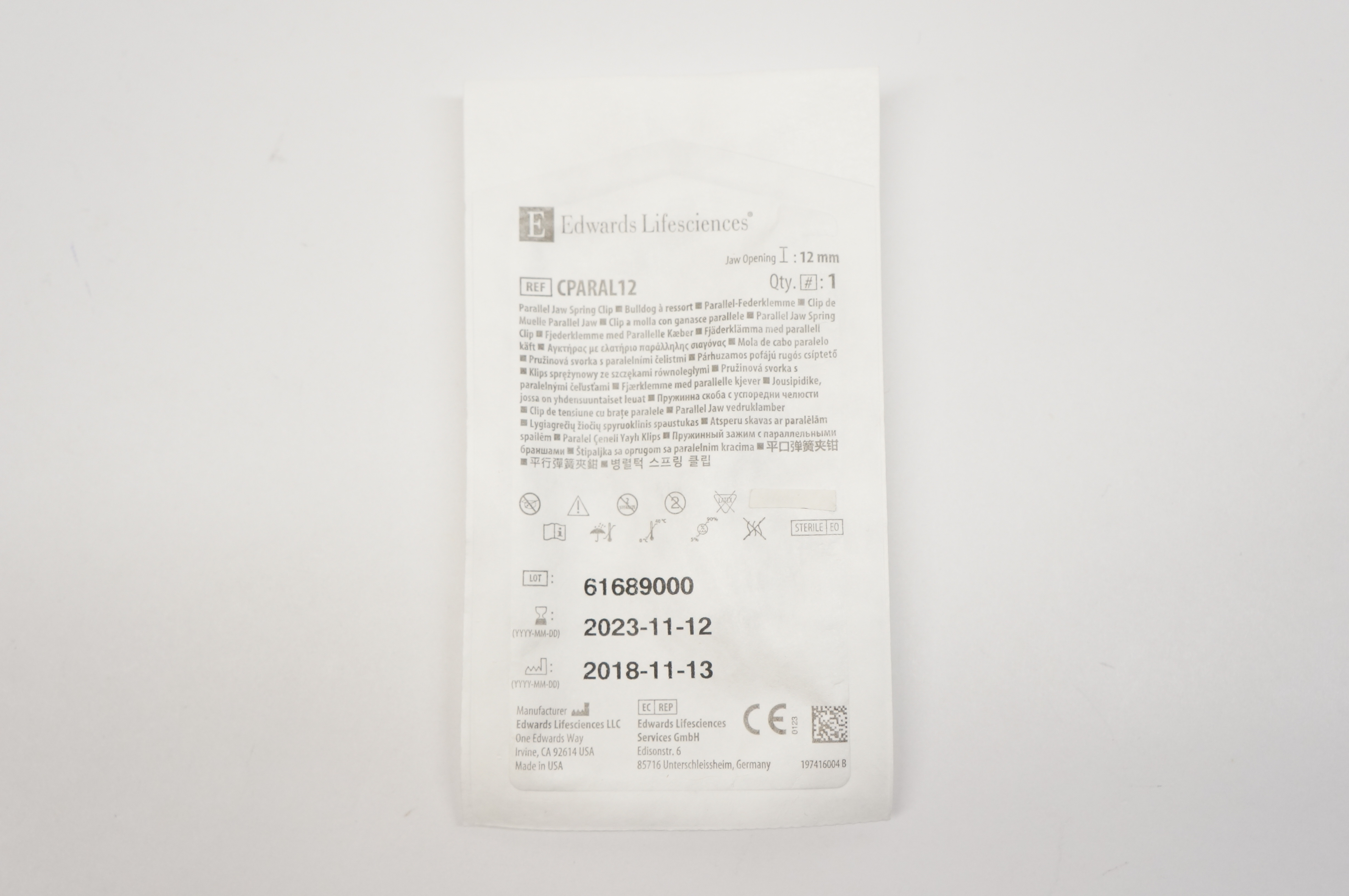 Edwards Lifesciences CPARAL12 Parallel Jaw Spring Clip Sterile, 12 mm