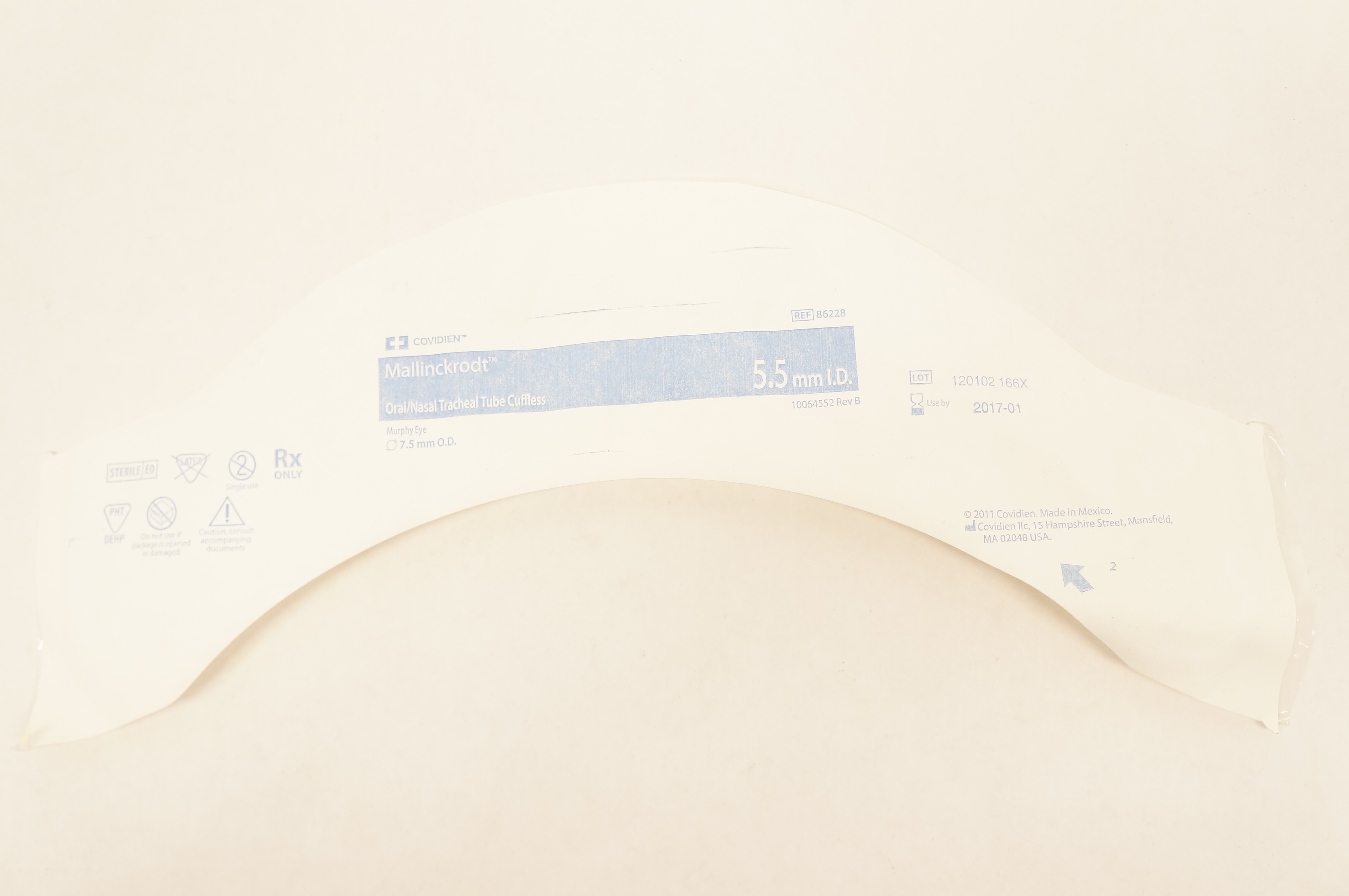 Covidien 86228 Mallinckrodt Oral/Nasal Tracheal Tube Cuffless 5.5mm x 7.5mm (x)