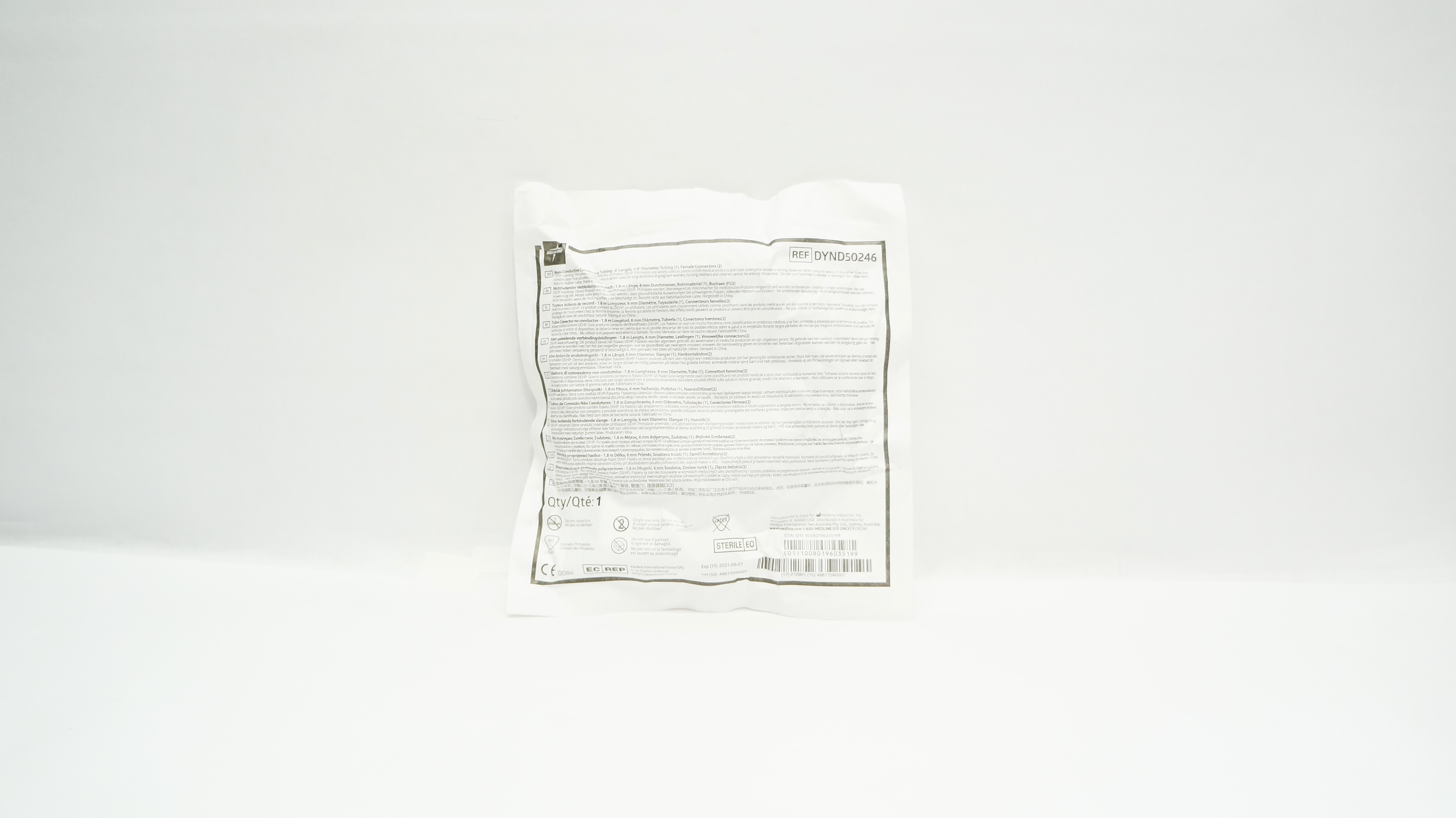 Medline DYND50246 Non-Conductive Connecting Tubing 6 Ft. x 1/4inch (x)