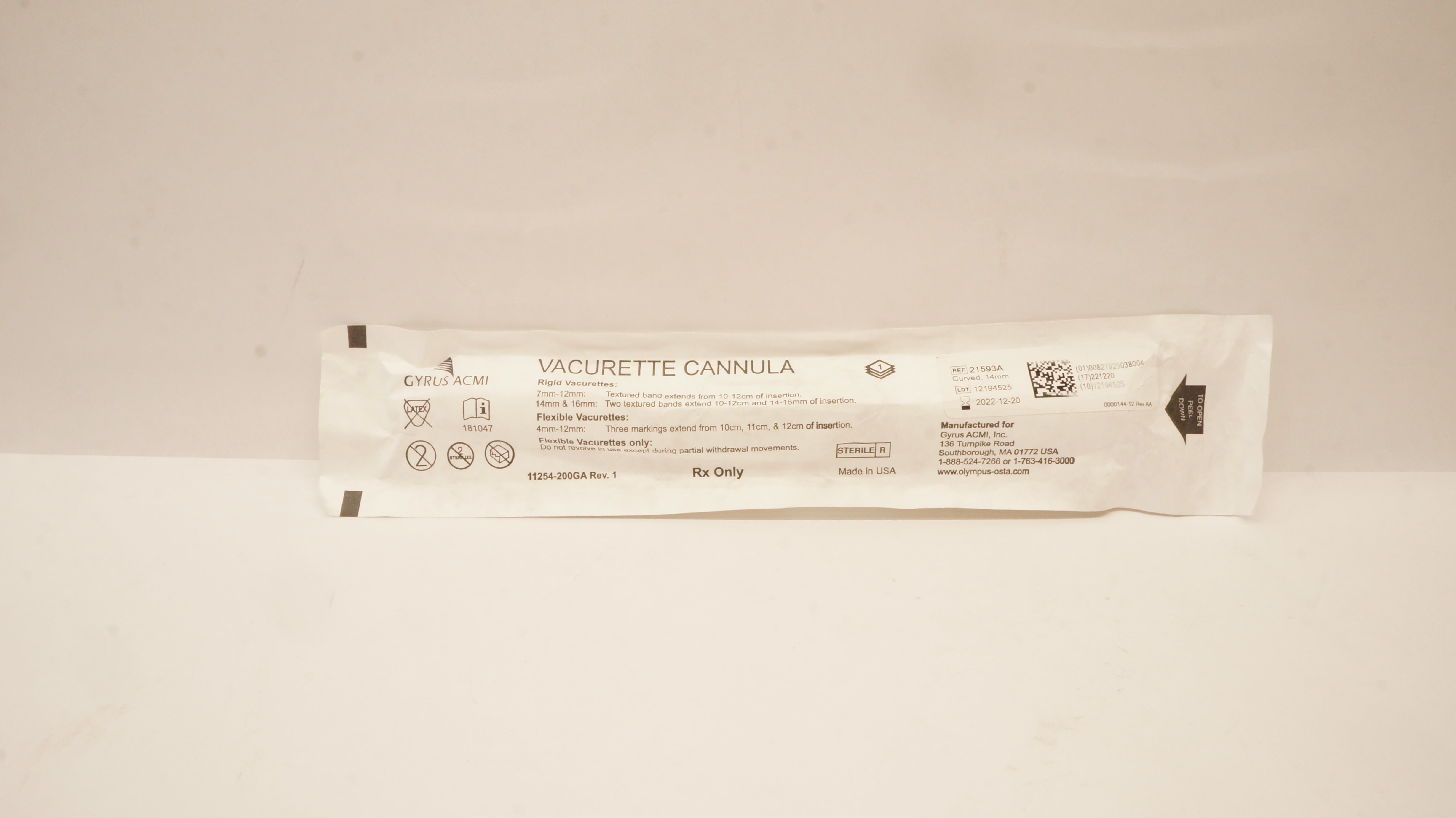 Gyrus Acmi 21593A Vacurette Cannula Curved 14mm Rigid (x)