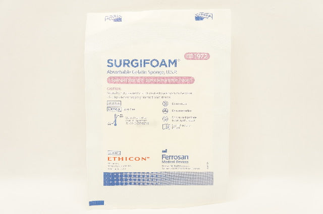 Ethicon 1972 SURGIFOAM Absorbable Gelatin Sponge Size 12-7, 2cm x 6cm x 0.7cm(x)