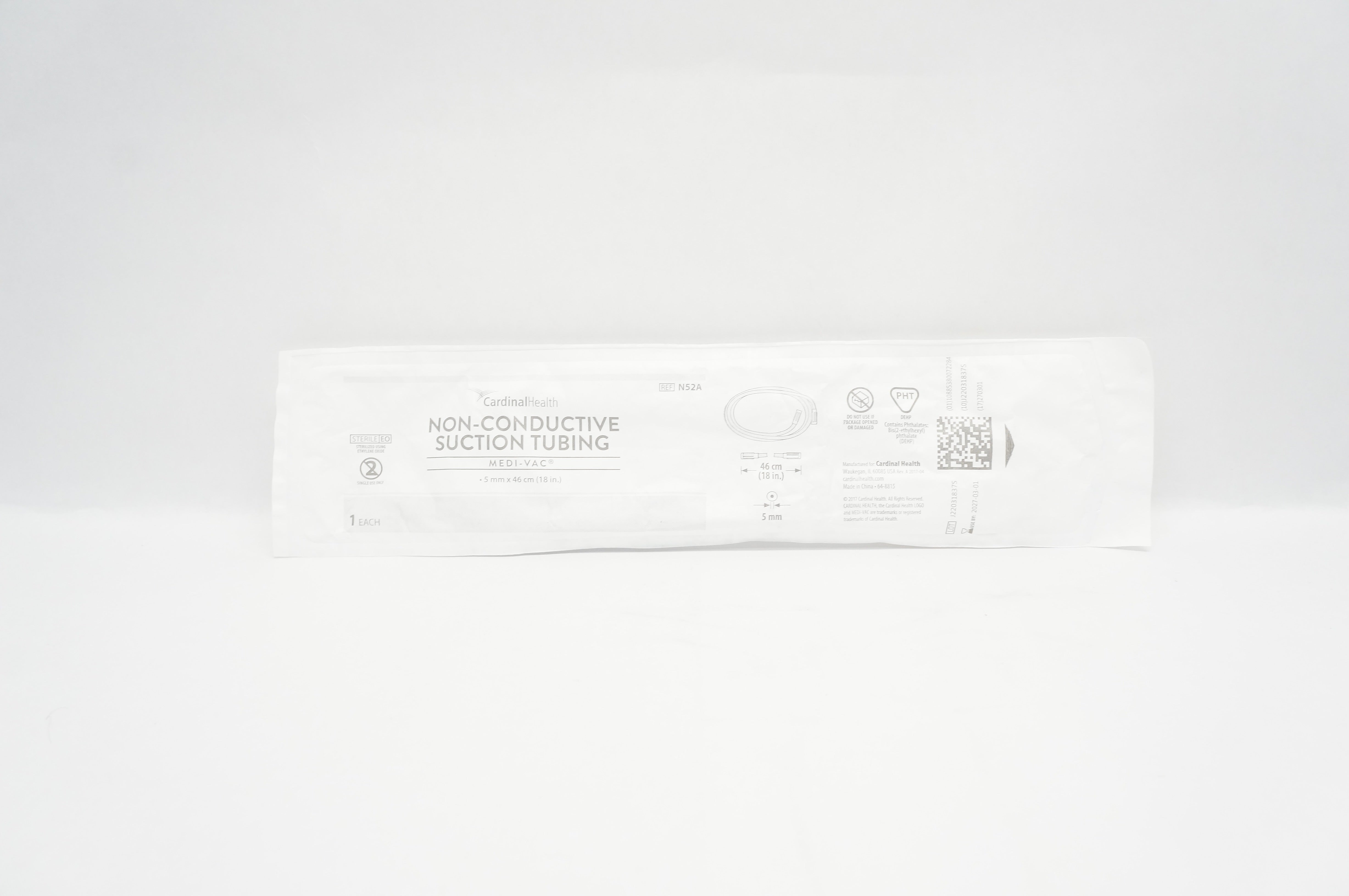 Cardinal Health N52A Medi-Vac Non-Conductive Suction Tubing 5mm x 18inch
