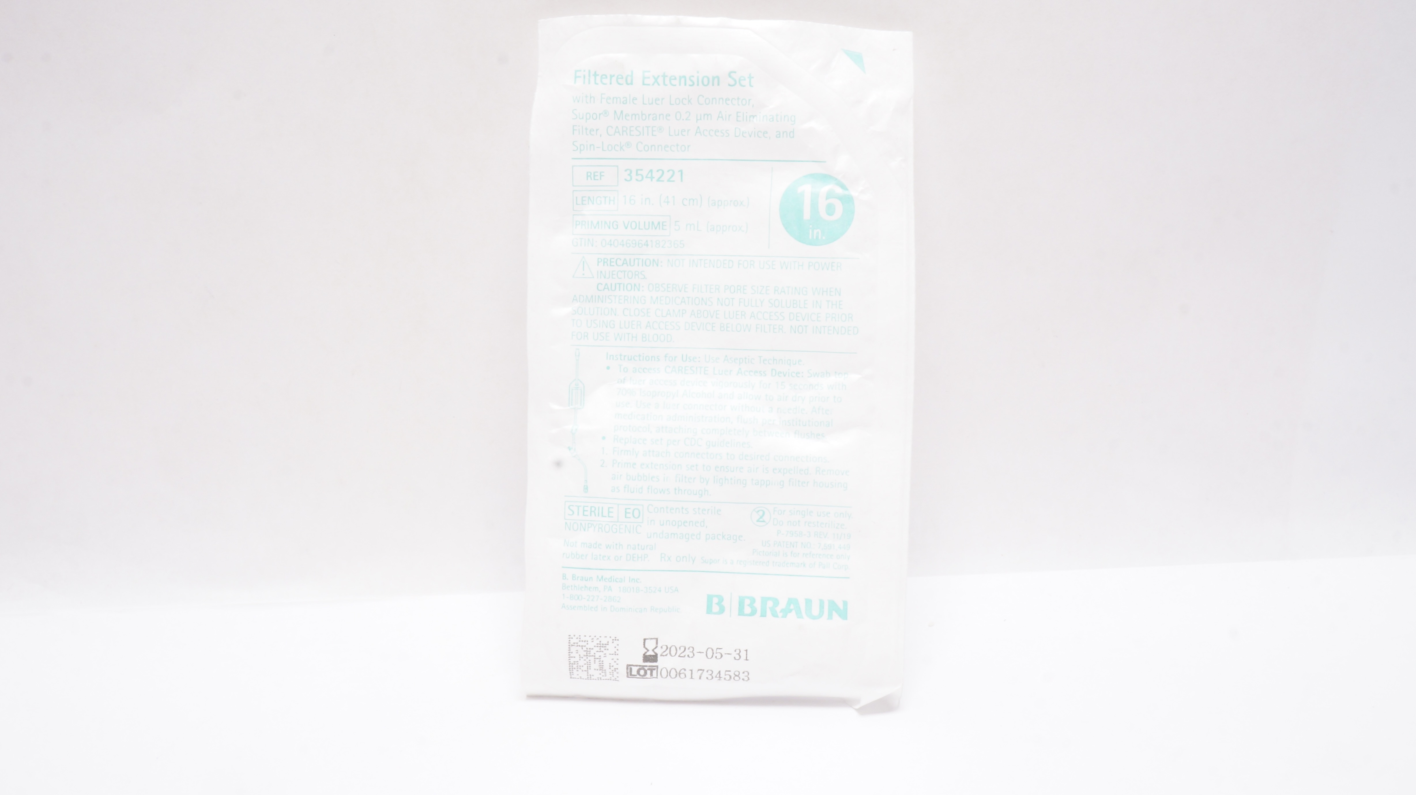 Braun 354221 Filtered Extension Set w/Female Luer Lock Connector 16inch x 5mL(x)