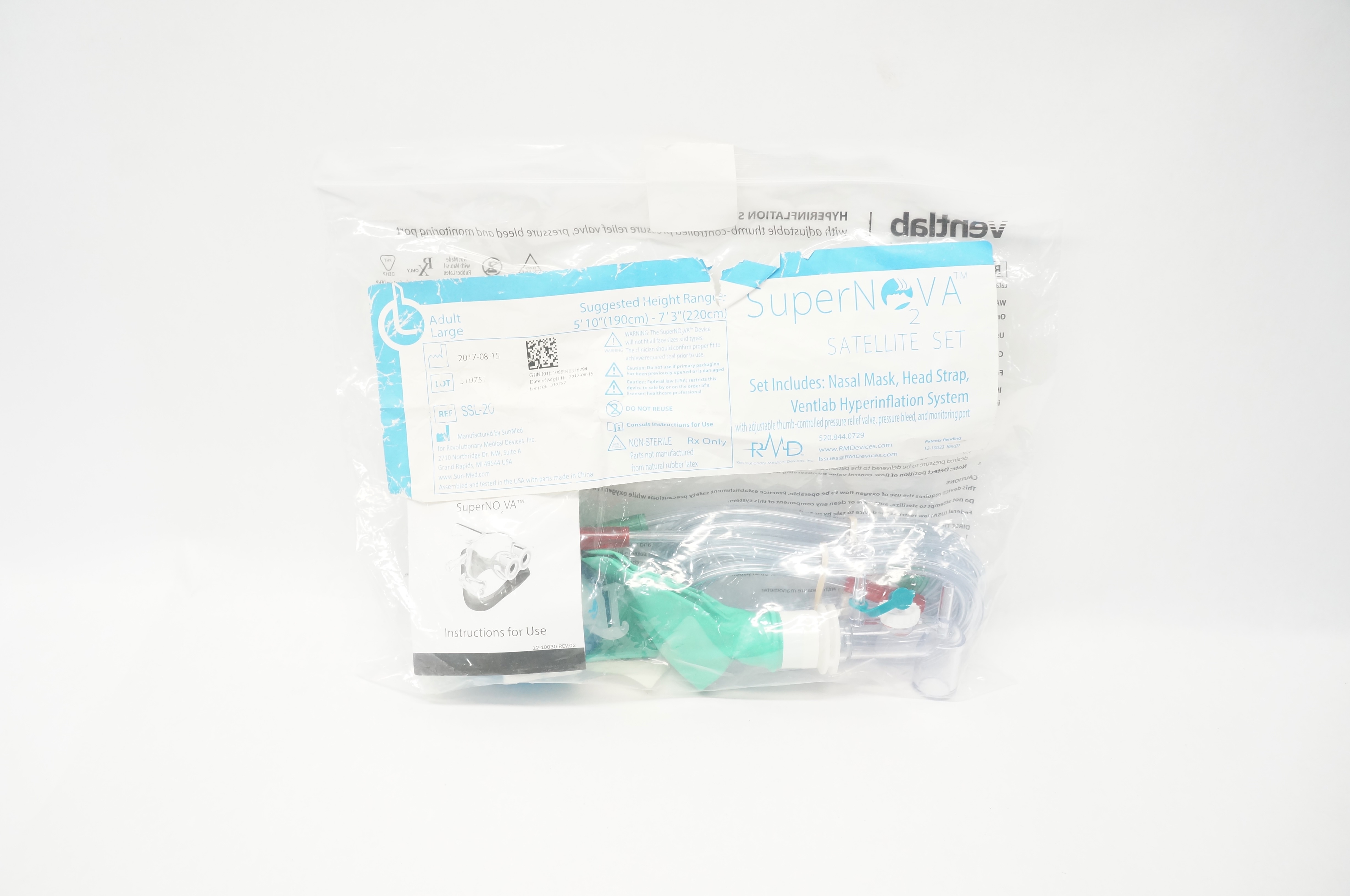 SunMed SSL-20 RMD SuperNO2VA Nasal Mask Head Strap Ventlab Hyperinflation System