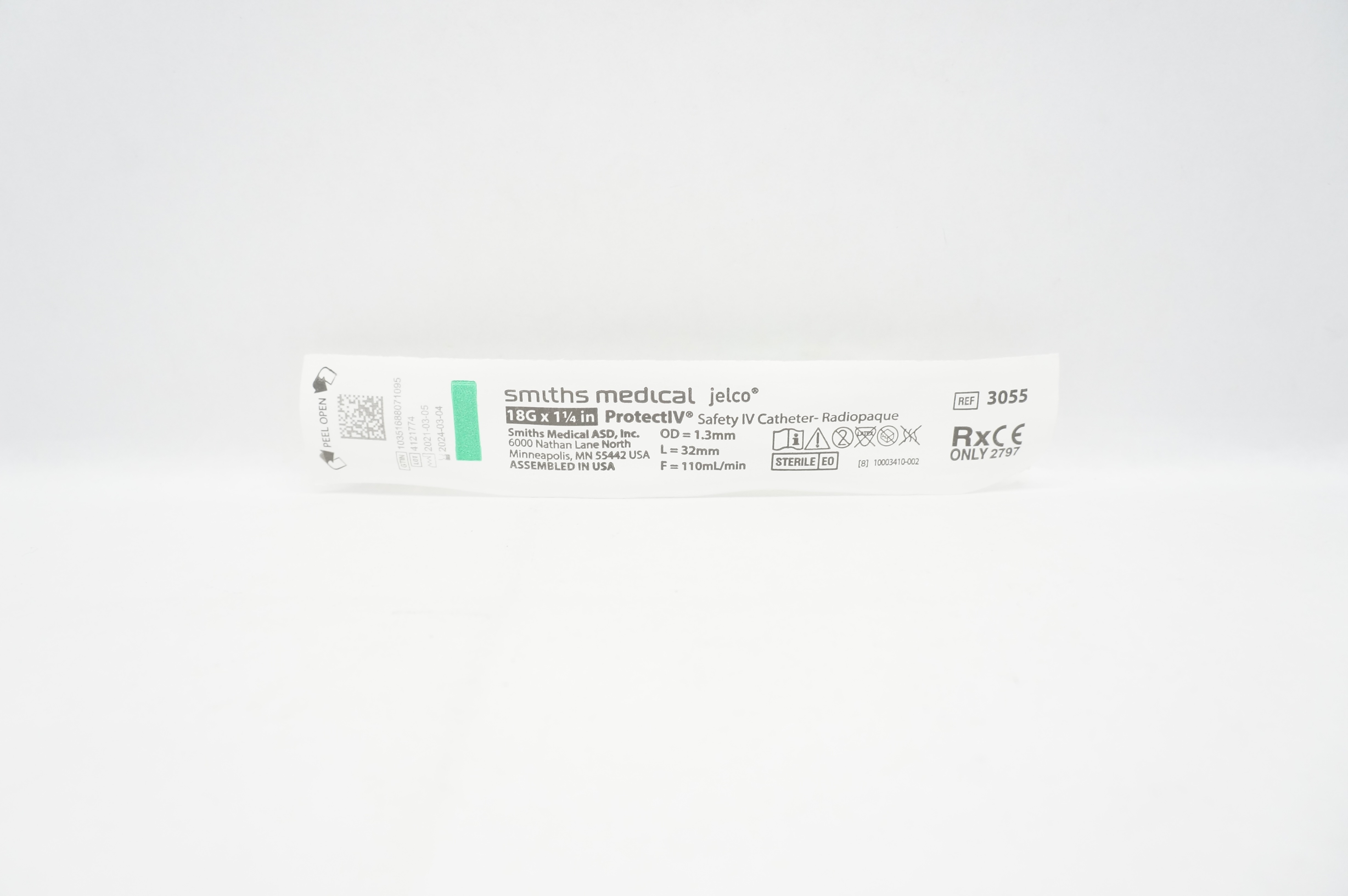 Smiths Medical 3055 Jelco ProtectIV Safety IV Cath. Radiopaque 18G x 1-1/4inch