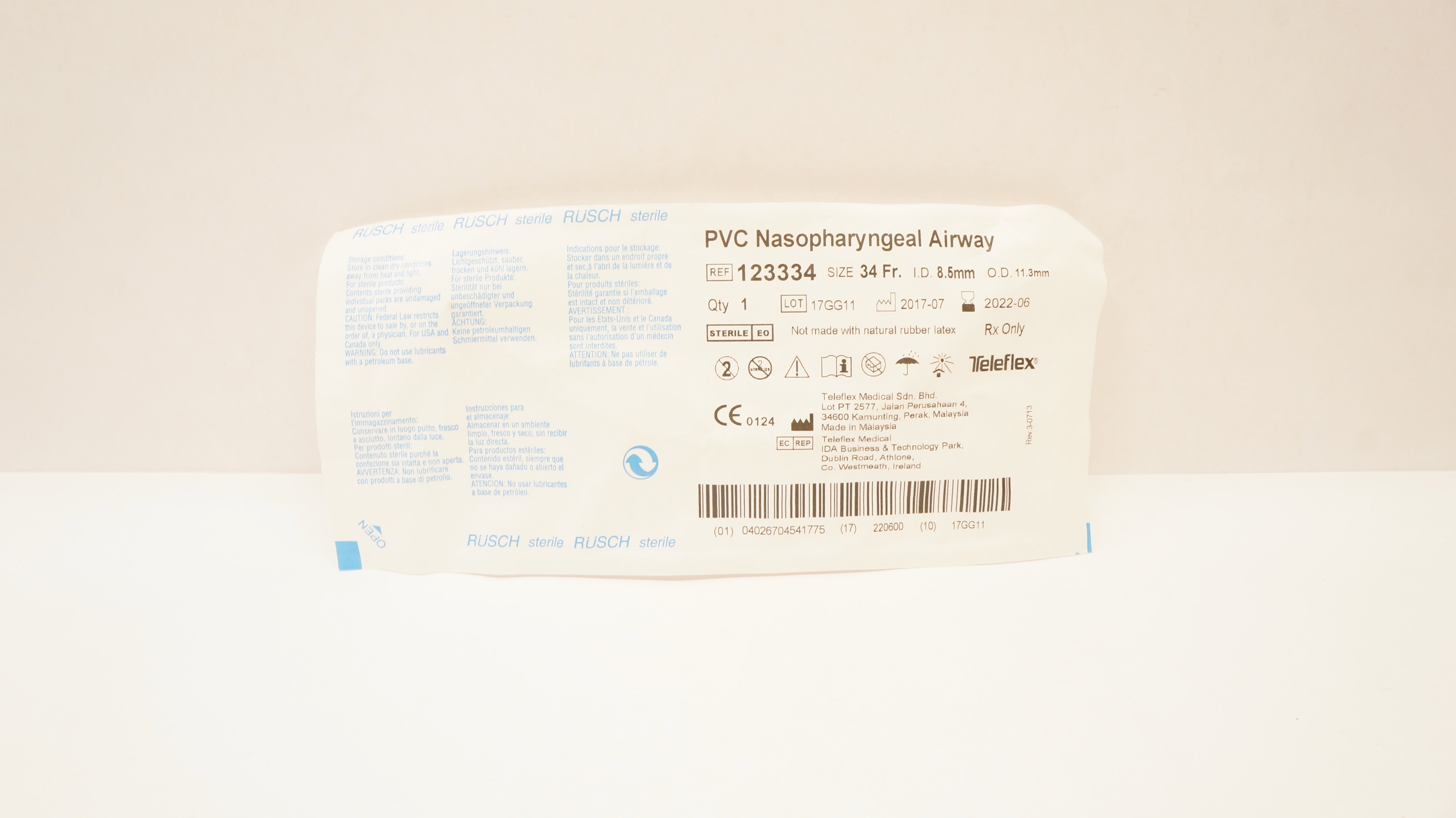Teleflex 123334 Rusch PVC Nasopharyngeal Airway 34Fr. 8.5mm ID. x 11.3mm OD (x)