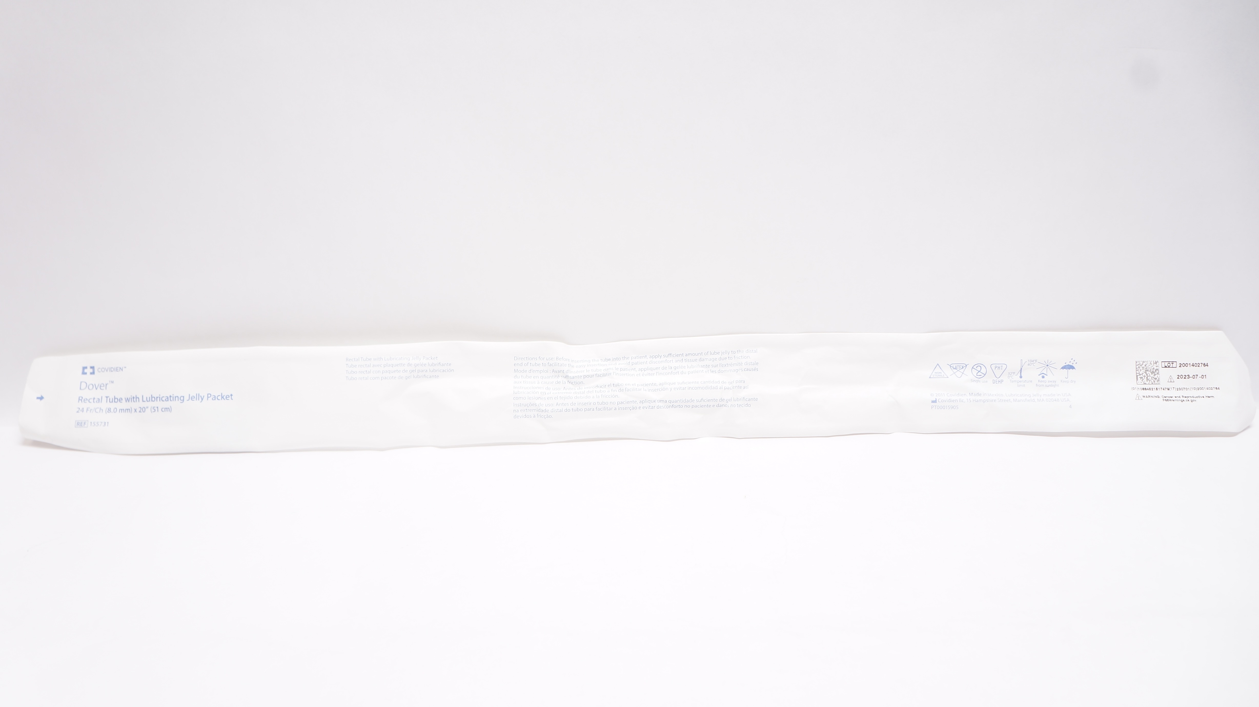 Covidien 155731 Dover Rectal Tube with Lubricating Jelly Packet 24Fr. x 20in.(x)