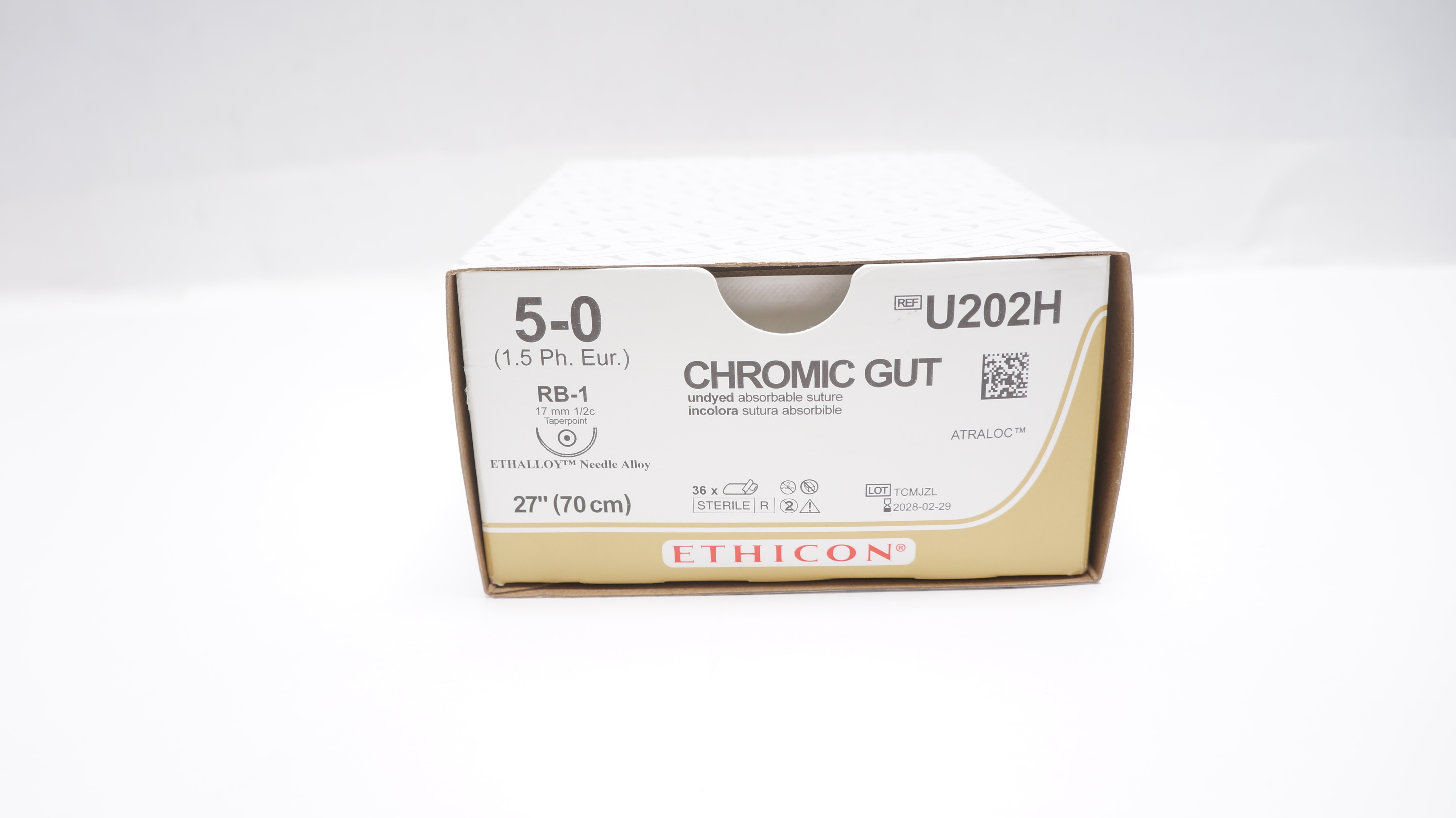 Ethicon U202H 5-0 Chromic Gut Stre RB-1 17mm 1/2c Taperpoint 27inch - Box of 36