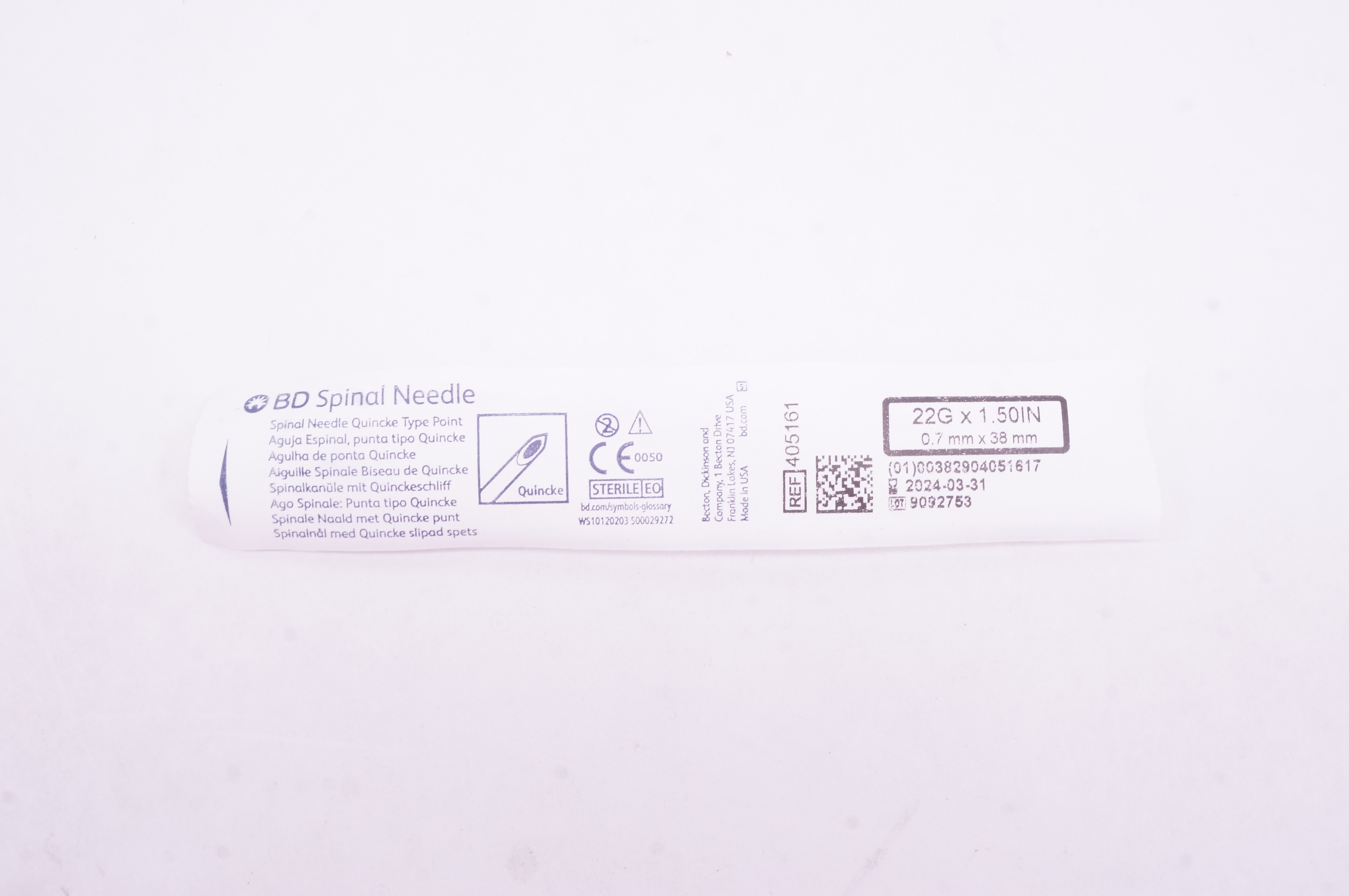 BD 405161 Spinal Ndle 22GA x 1.50inch