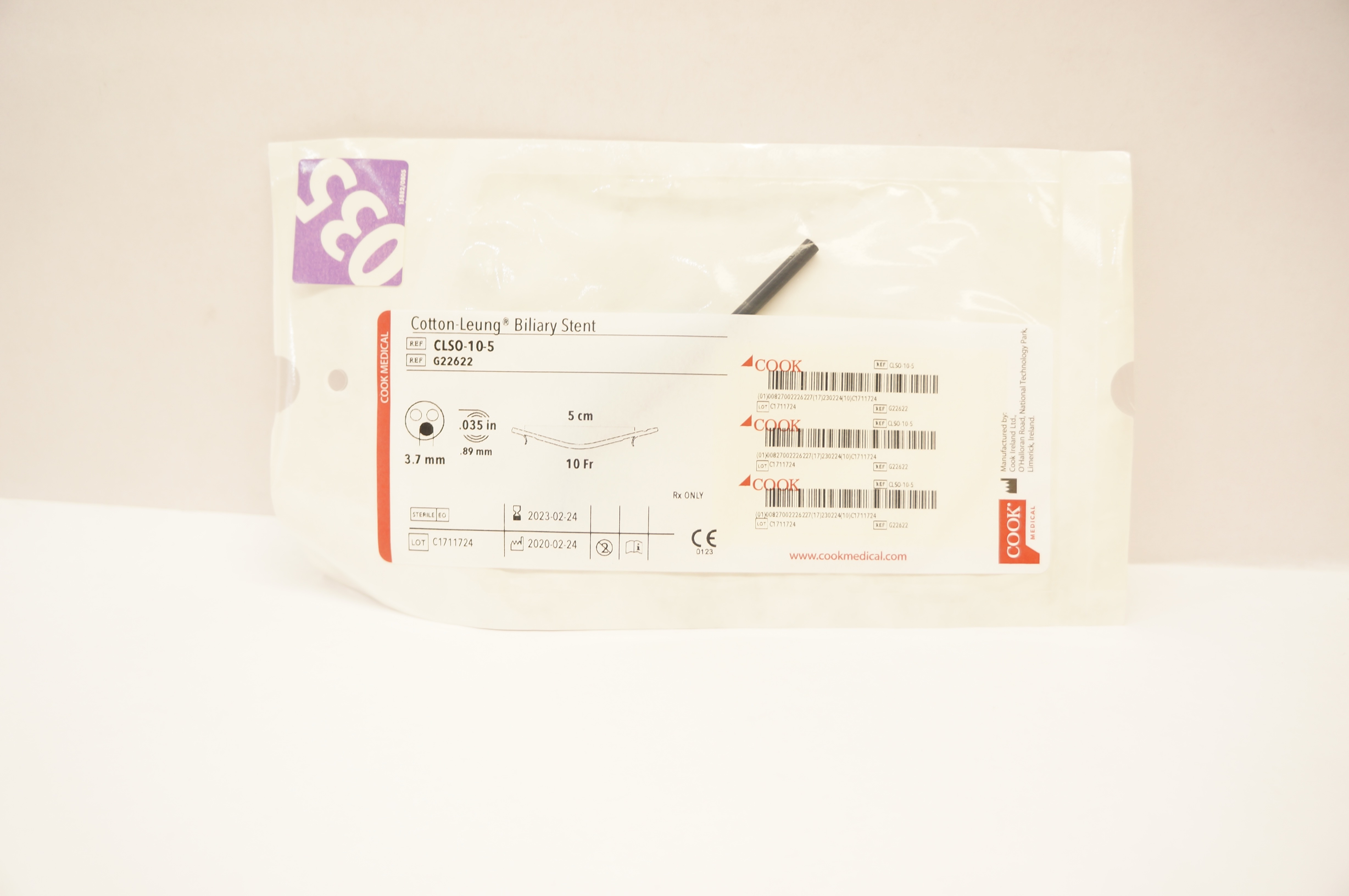 Cook Medical G22622 Cotton-Leung Biliary Stent 10 Fr 5 cm, 0.035 inch 3.7 mm