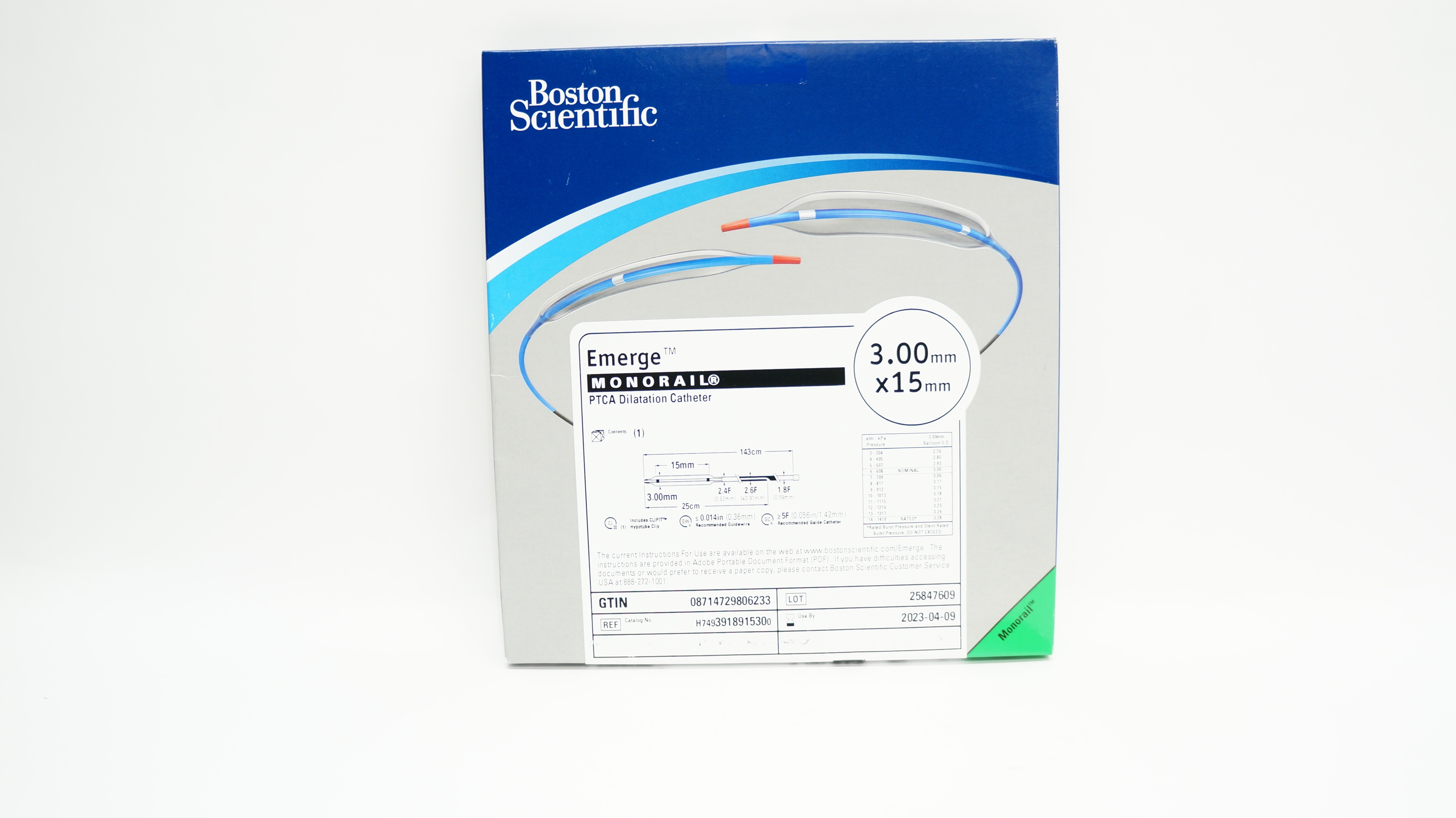 Boston Scientific H7493918915300 Emerge Monorail PTCA Cath. 3.00mm x 15mm (x)