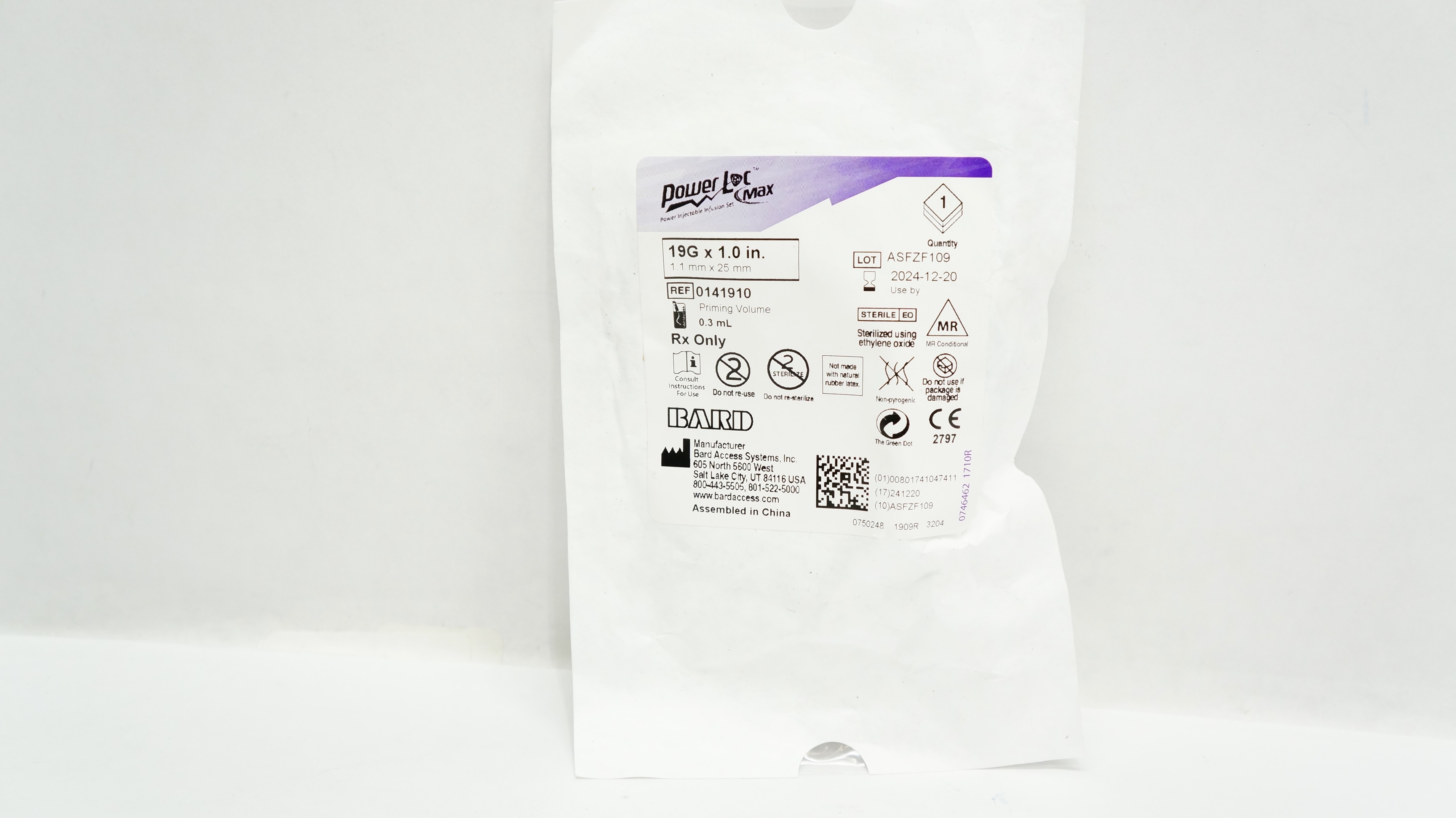 Bard 0141910 Power Loc Max Power Injectable Infusion Set 19G x 1.0inch