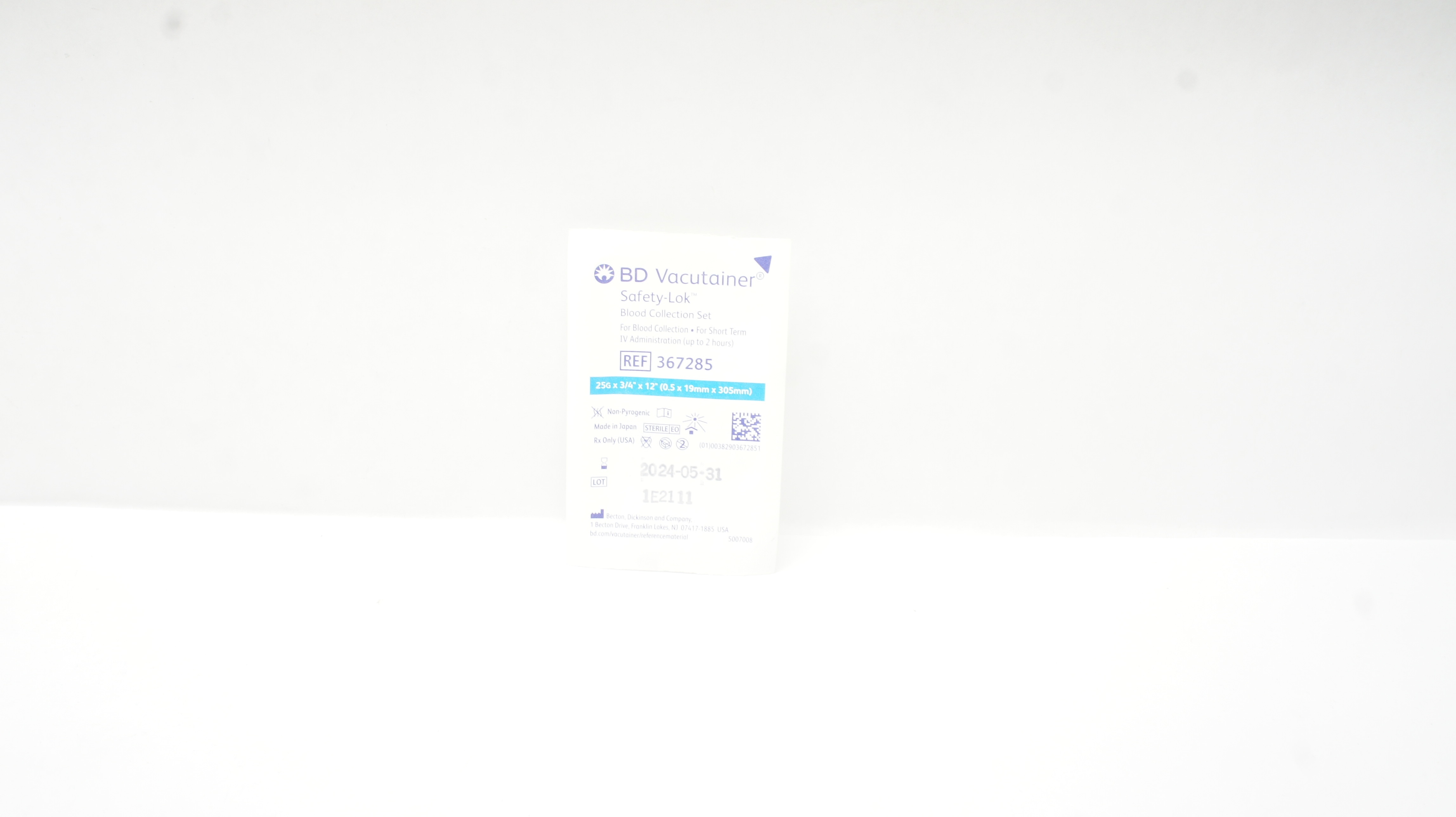 367855 BD 367285 Vacutainer Safety-Lok Blood Collection Set 25G x 3/4 x 12inch (x)