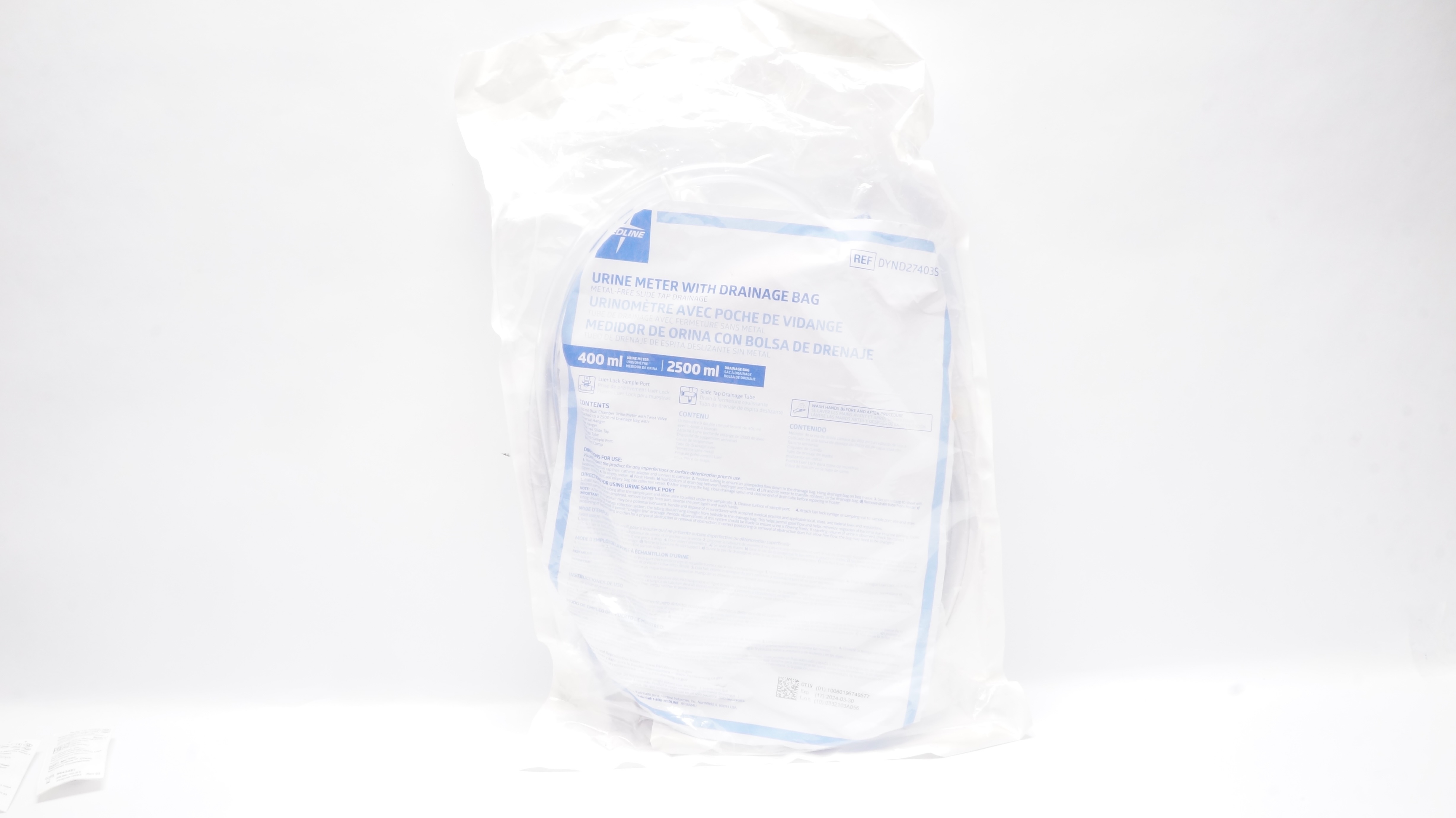 Medline DYND27403S 400mL Urine Meter with 2500mL Drainage Bag (x)