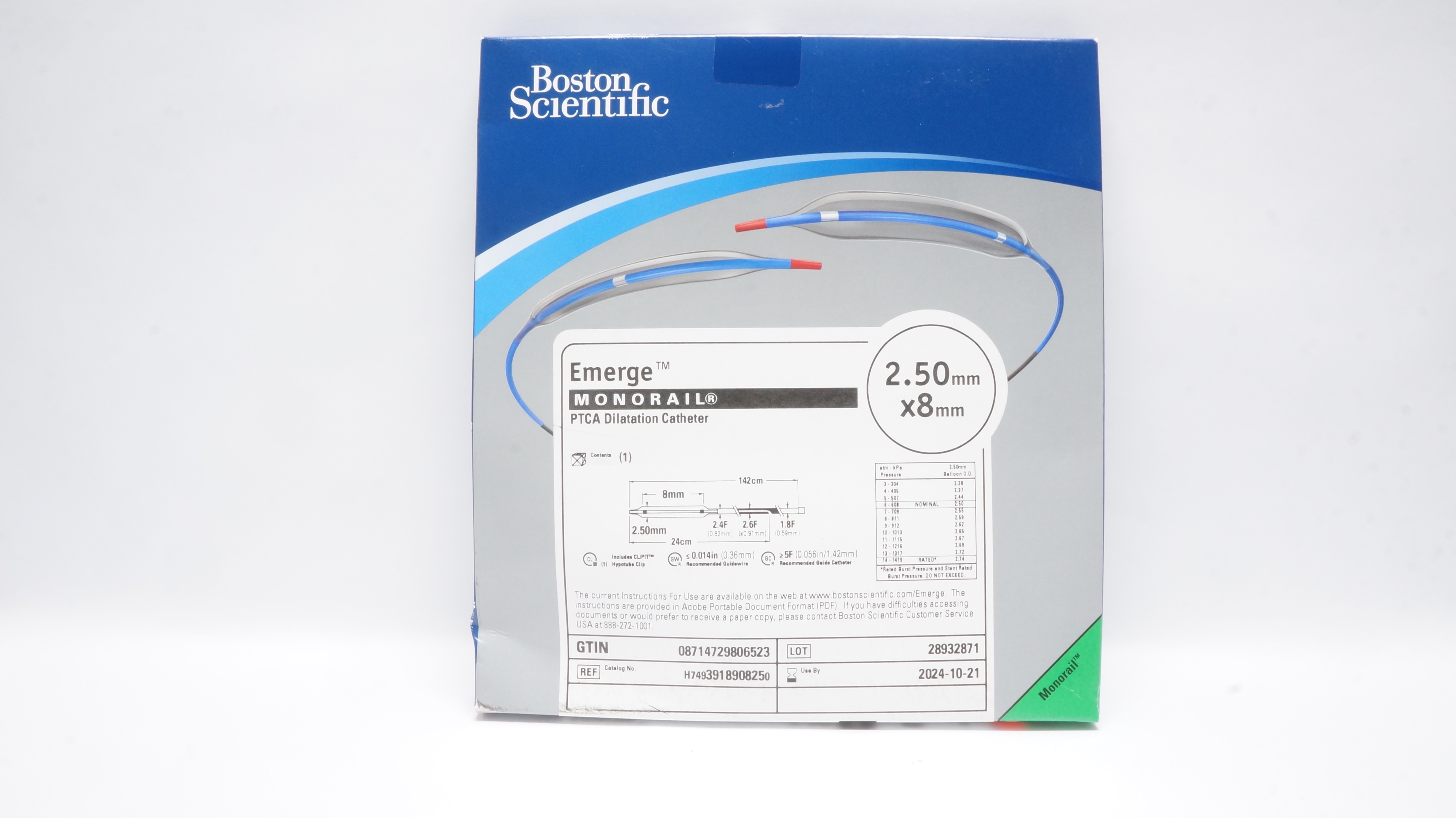Boston Scientific H7493918908250 Emerge PTCA Dilatation Cath. 2.50mm x 8mm (x)