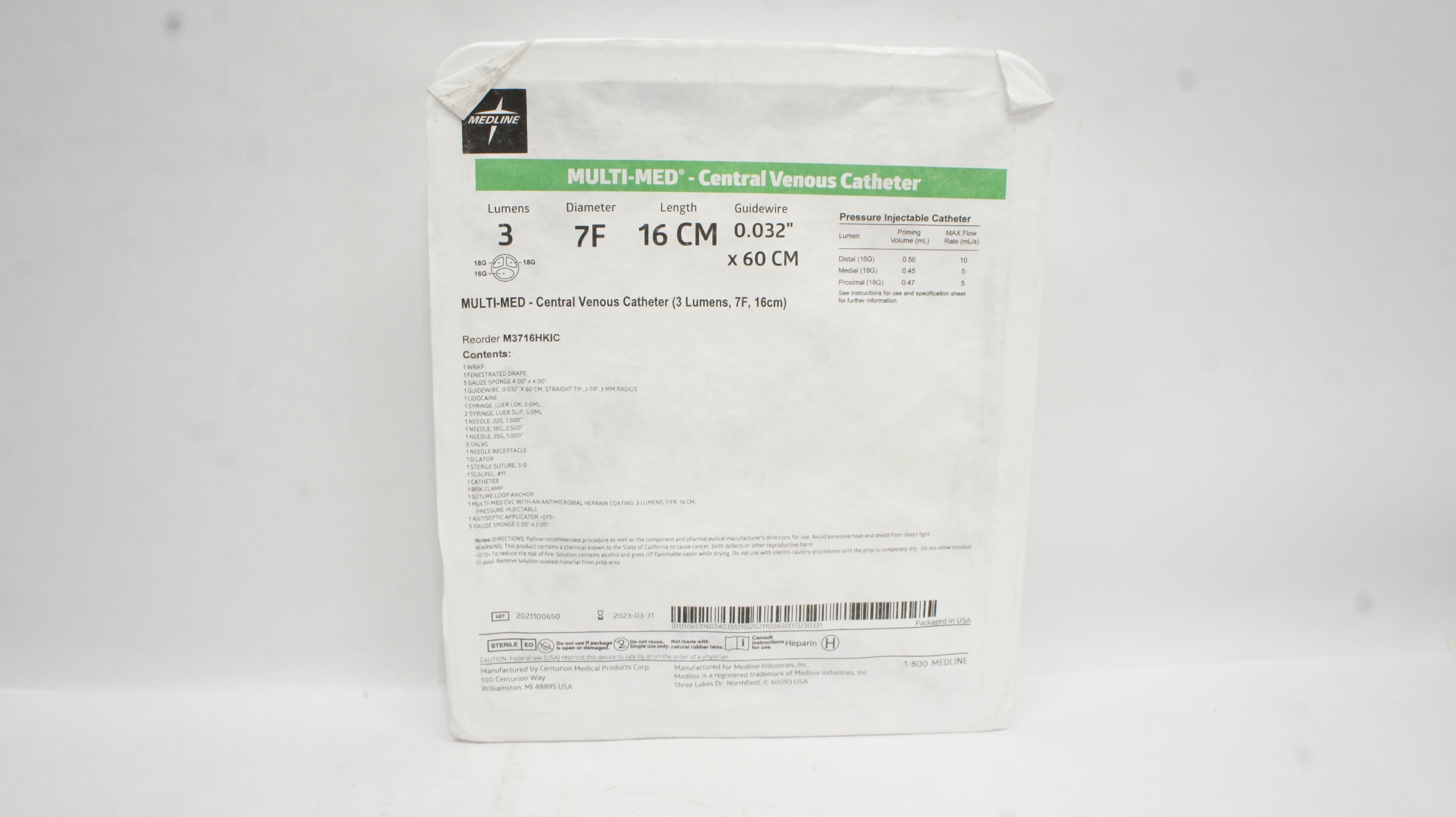 Centurion M3716HKIC Multi-Med Central Venous Cath. 7Fr x 16cm (x)