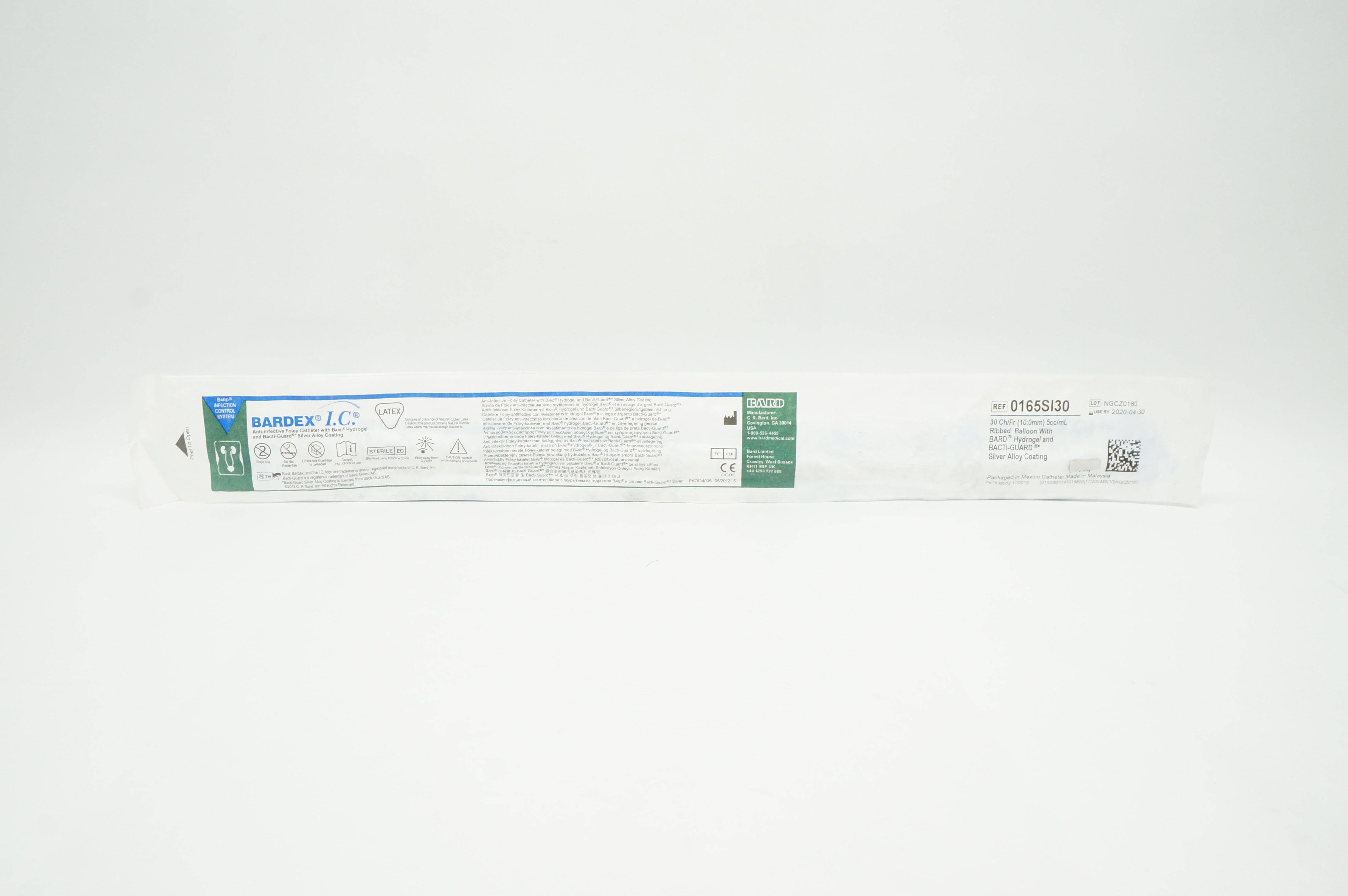 Bard 0165SI30 Bardex Anti-Infective Foley Cath. 30Fr 5cc Ribbed Balloon (x)