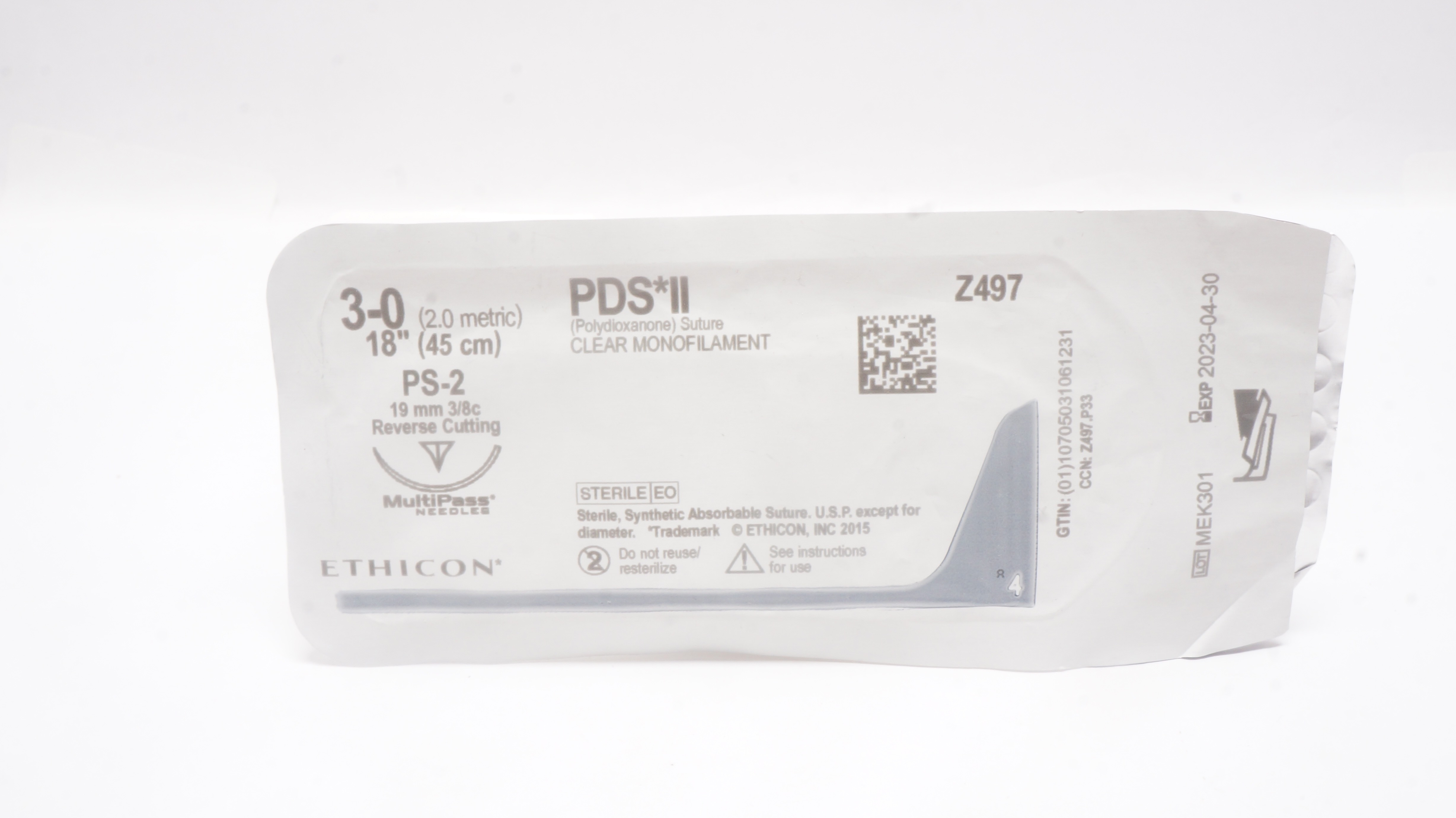 Ethicon Z497 3-0 PDS II Stre PS-2 19mm 3/8c Reverse Cutting, 18inch (x)