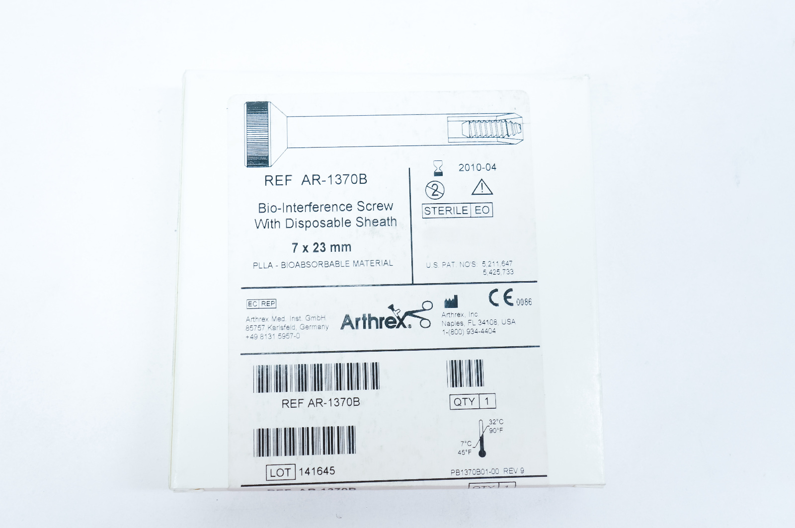 Arthrex AR-1370B Bio-Interference Screw With Disposable Sheath 7 x 23mm (x)