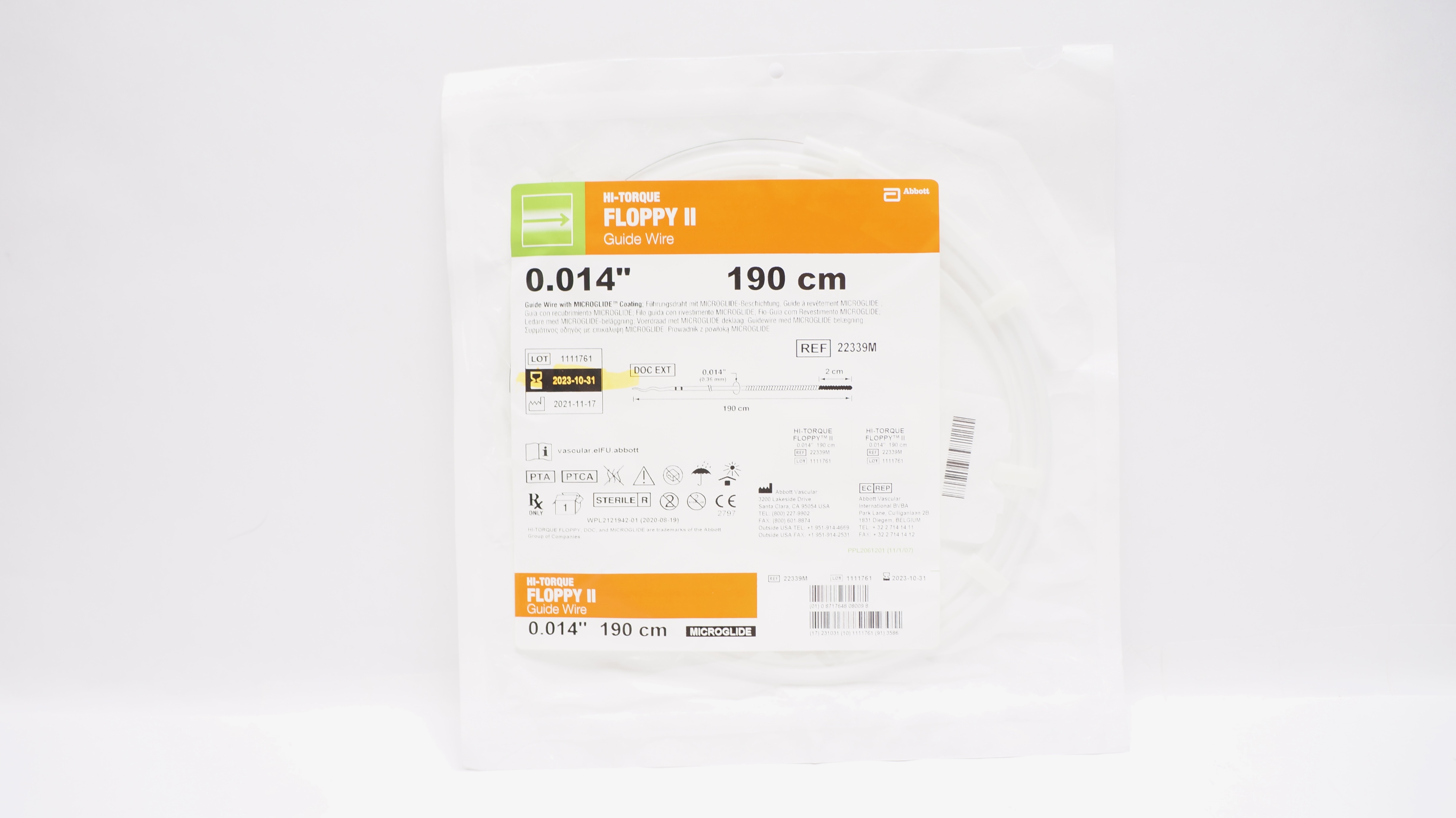 Abbott 22339M Hi-Torque Floppy II Guide Wire 0.014inch x 190cm (x)