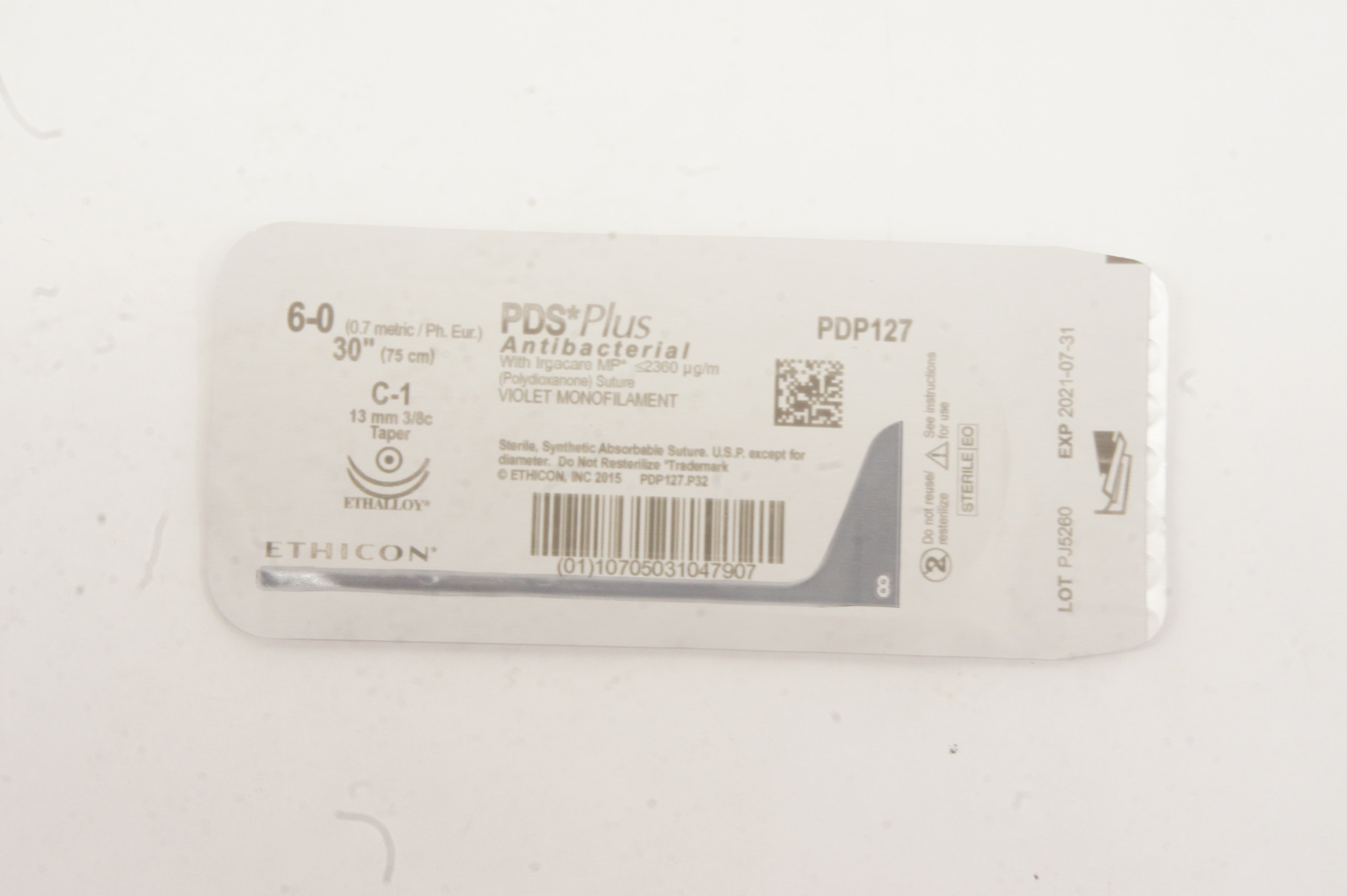 Ethicon PDP127 6-0 PDS Plus Antibacterial, C-1, Taper 13mm 3/8c, 30inch