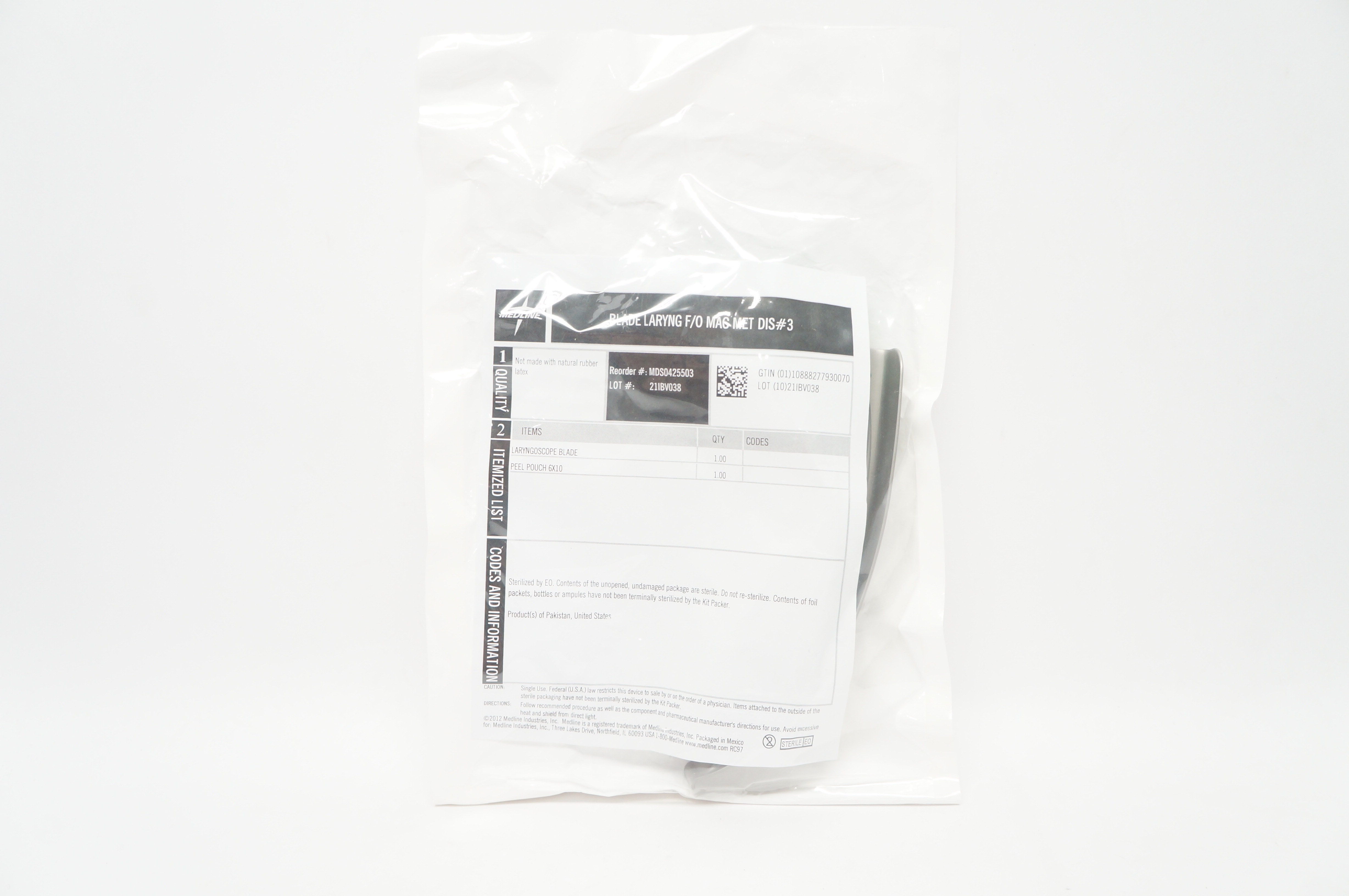 Medline MDS0425503 Blade Laryng F/O MAC MET DIS #3