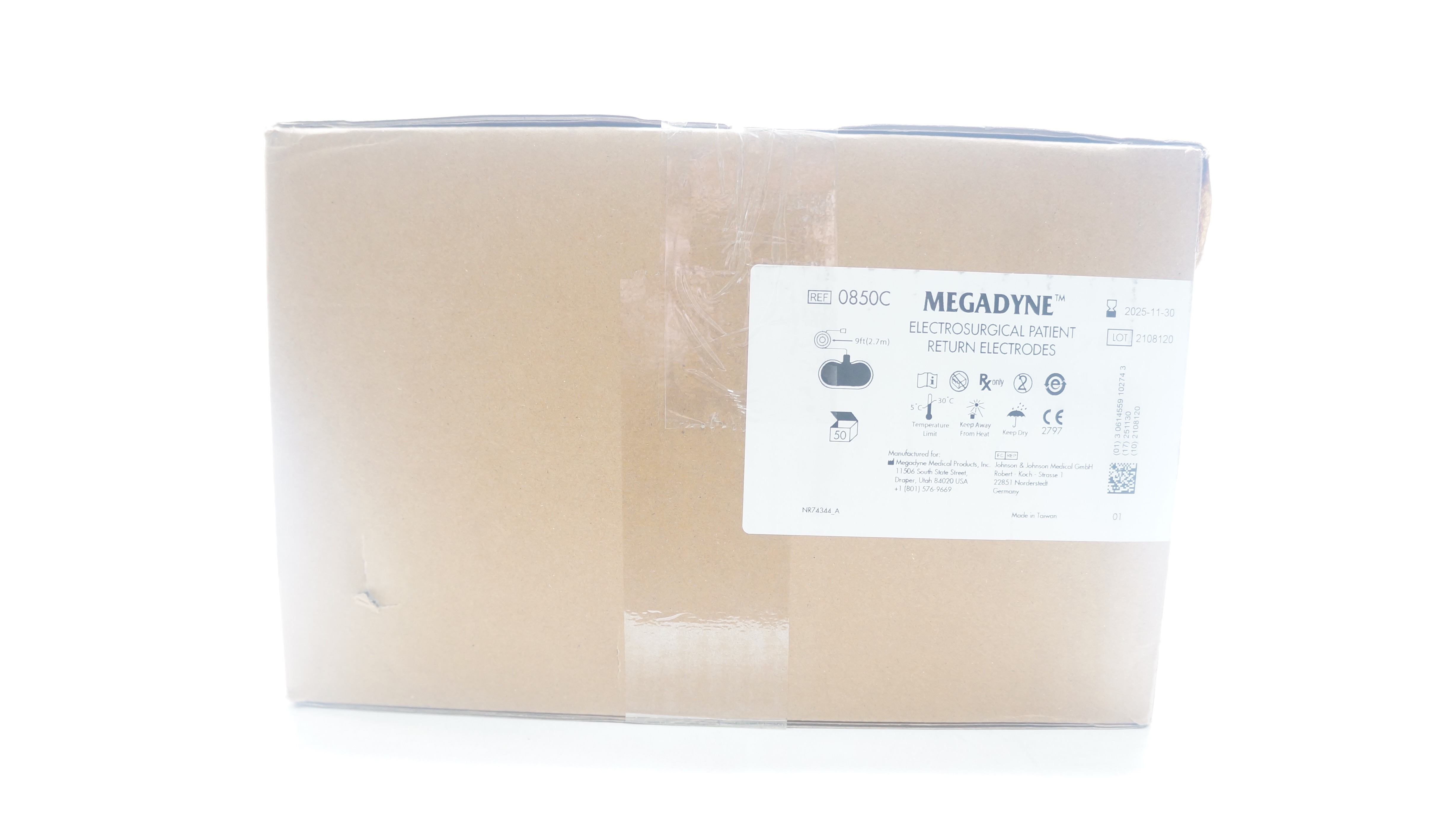 Megadyne 0850C Electrosurgical Patient Return Electrodes 9Ft Box of 50