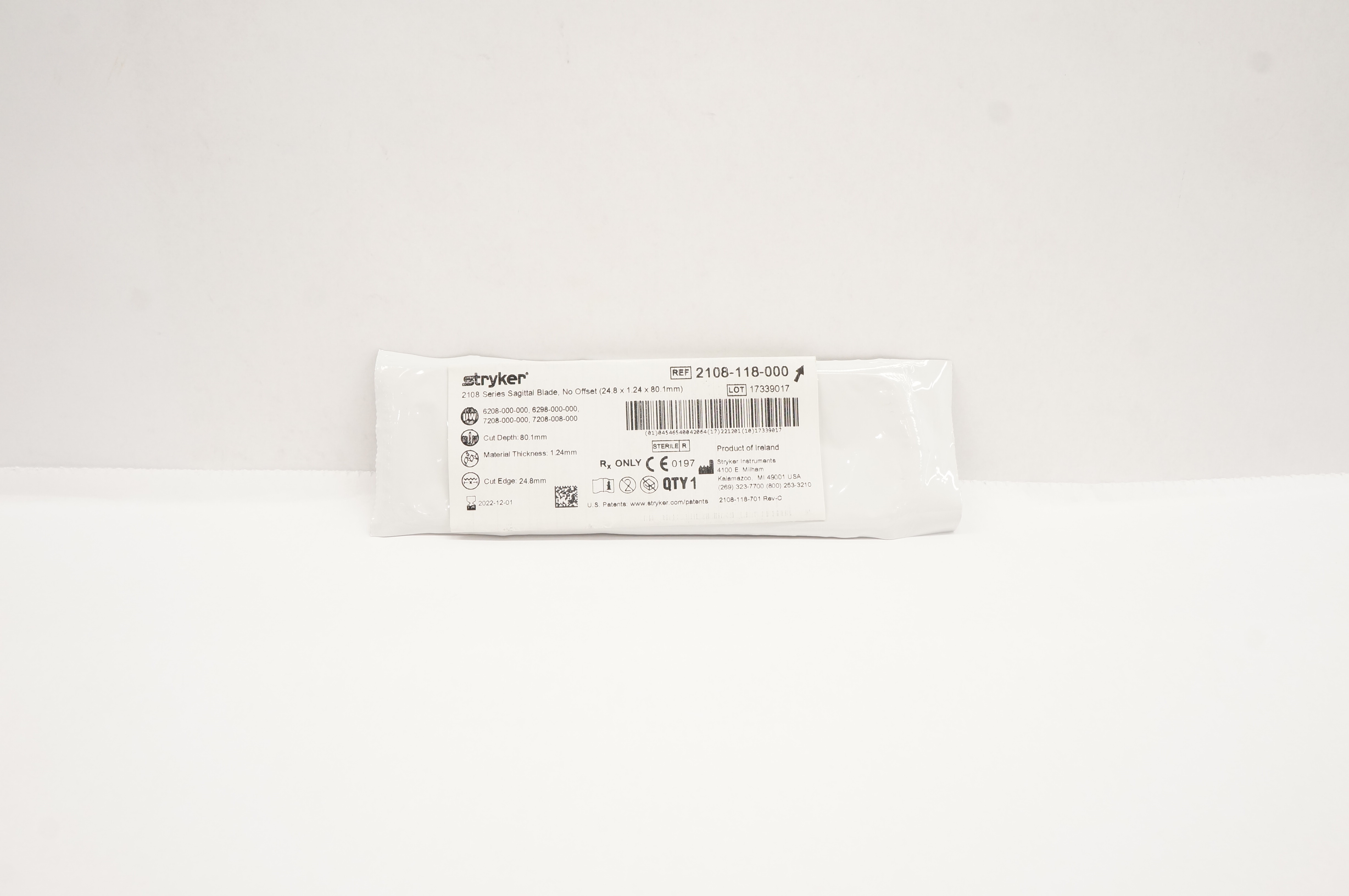Stryker 2108-118-000 Sagittal Blade Thick No Offset