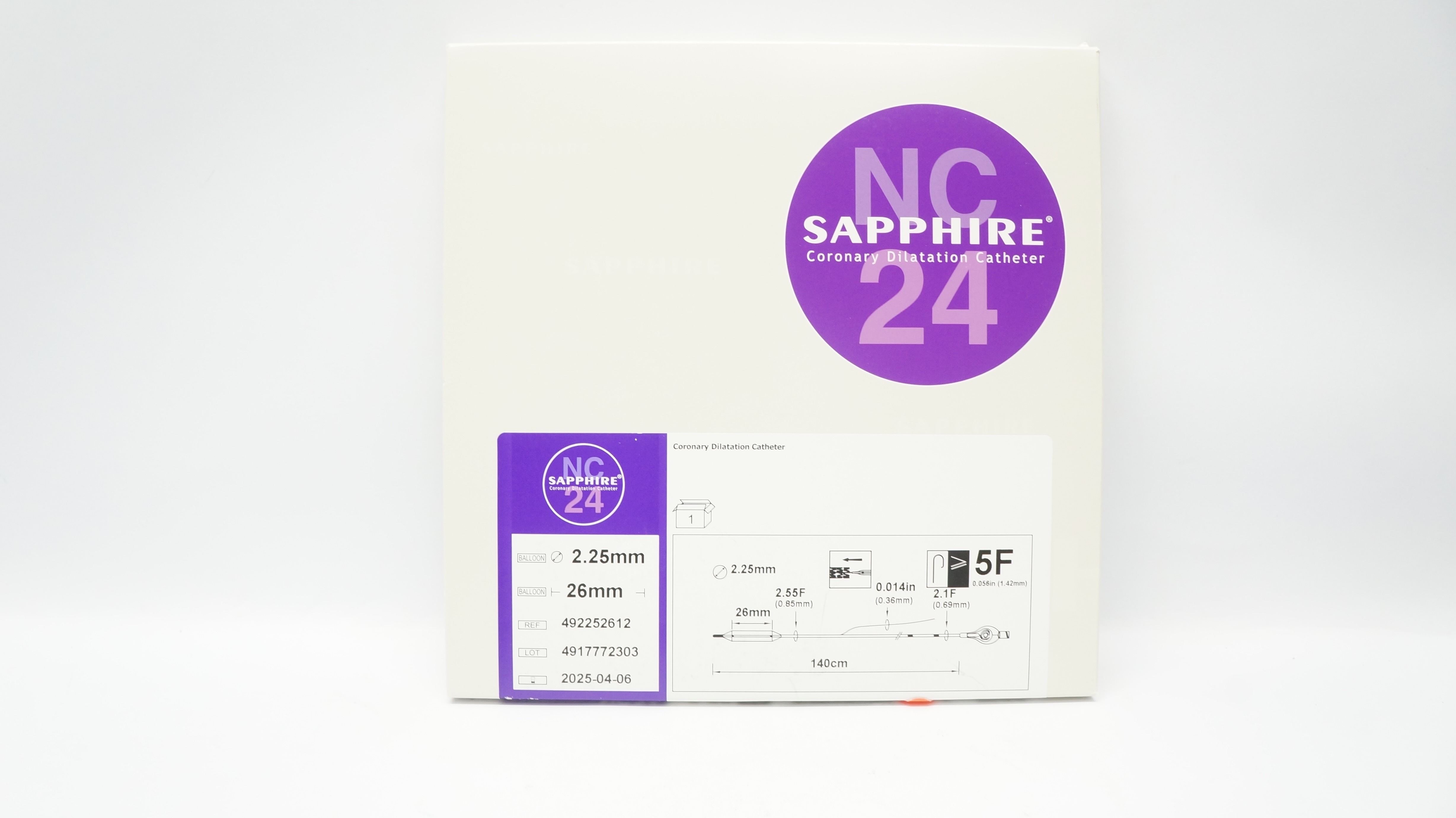 OrbusNeich 492252612 Sapphire NC 24 Coronary Dilatation Cath.2.25mm x 26mm (x)