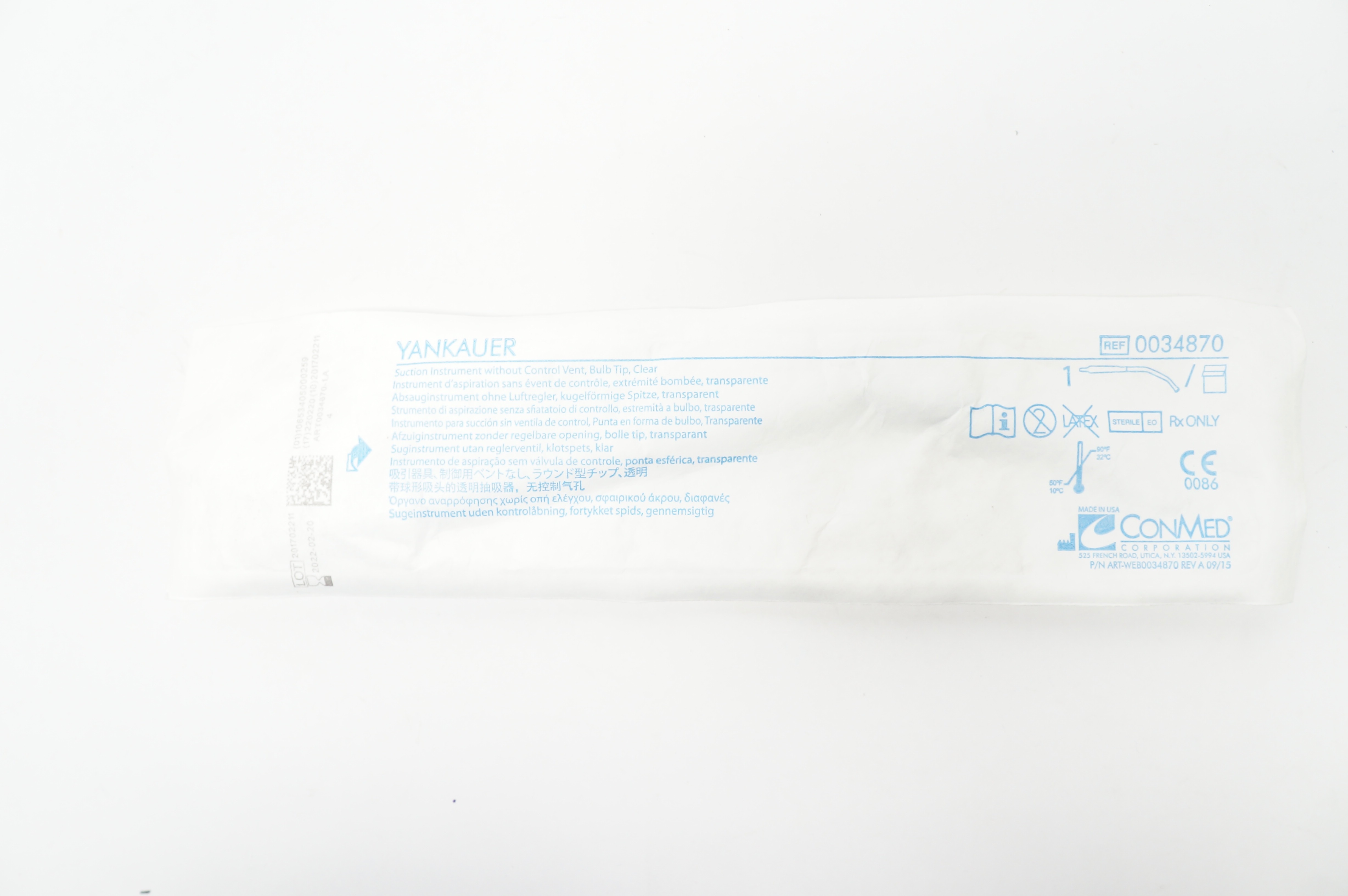 ConMed 0034870 Yankauer, Suction Instrument No Control Vent Bulb Tip Clear (x)