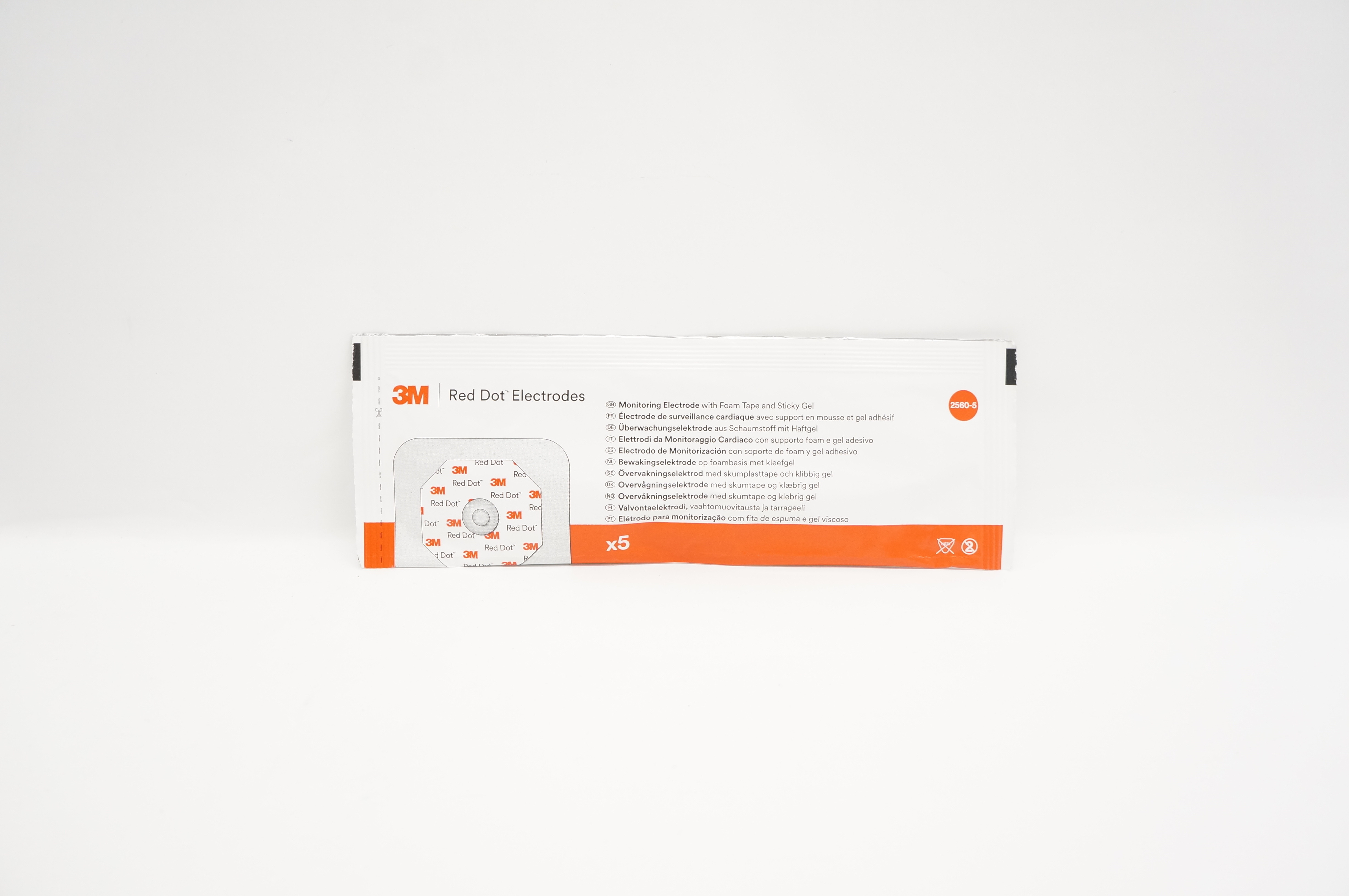 3M 2560-5 Red dot Monitoring Electrode with Foam Tape and Sticky Gel - Pack of 5