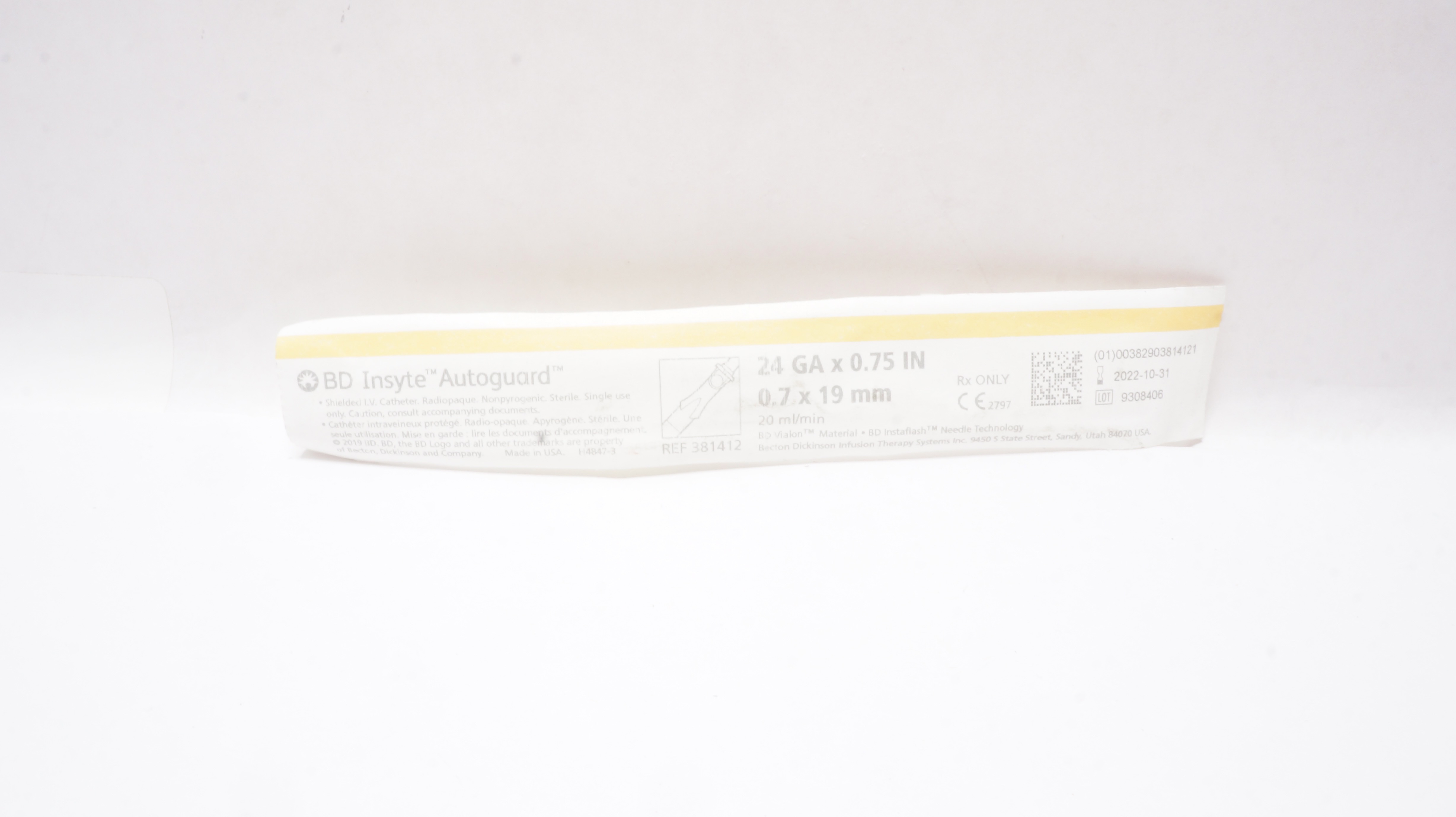 BD 381412 BD Insyte Autoguard Shielded I.V. Cath. 24Ga x 0.75inch (x)