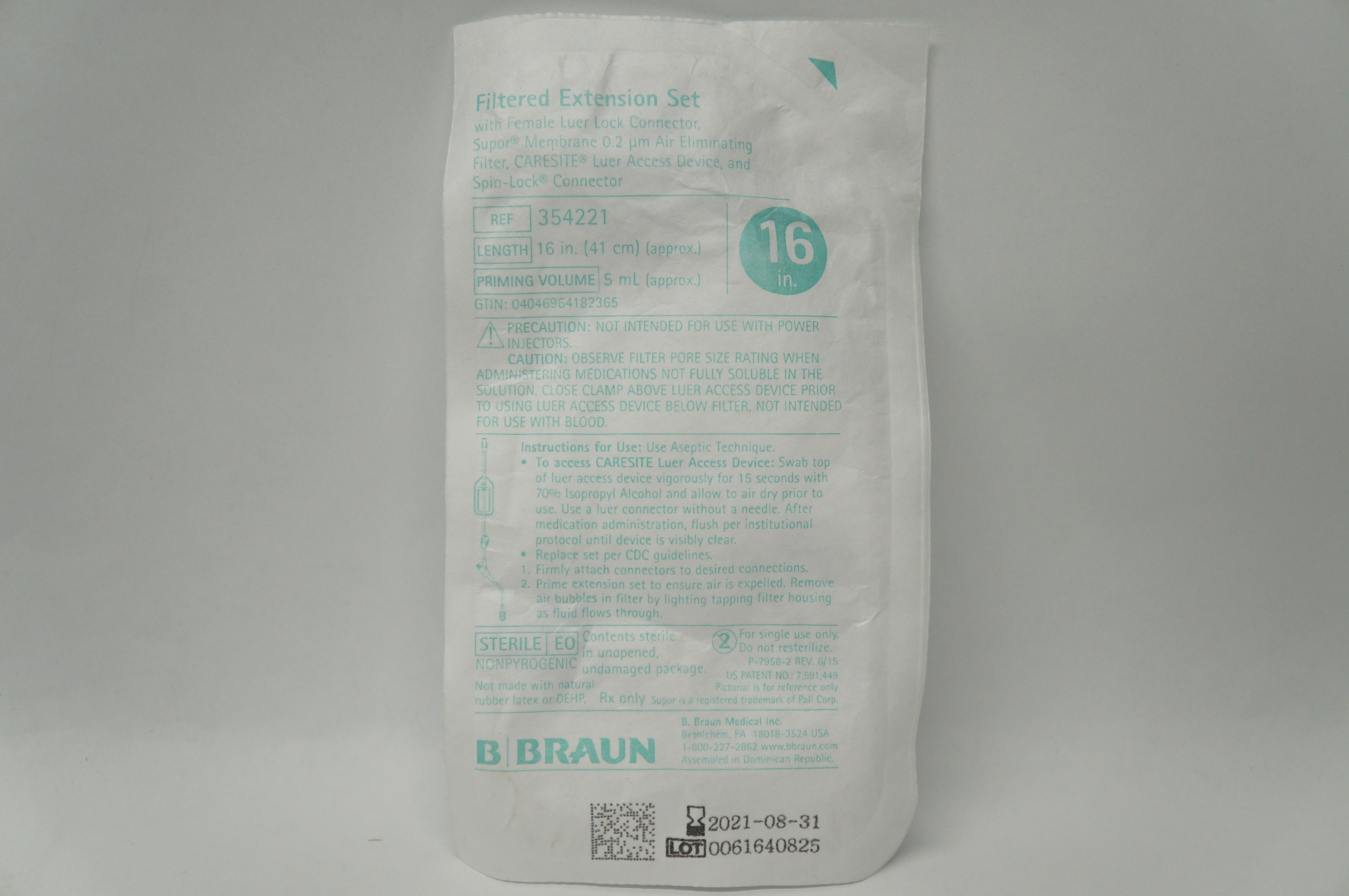 Braun 354221 Filtered Extension Set with Female Luer Lock Connector 16in 5mL (x)