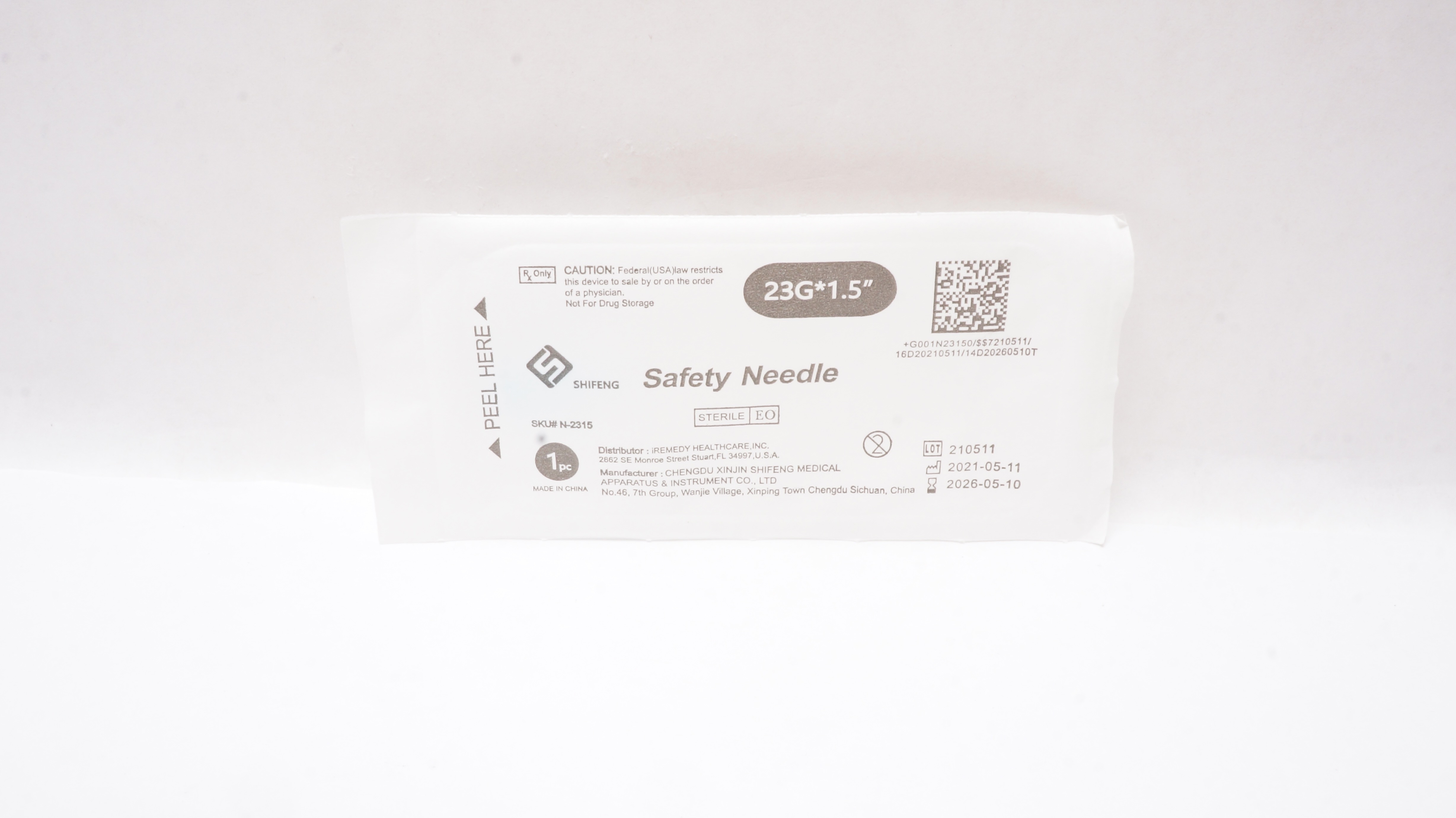 Chengdu Xinjin Shifeng Medical N-2315 Safety Ndle. 23G x 1.5inch