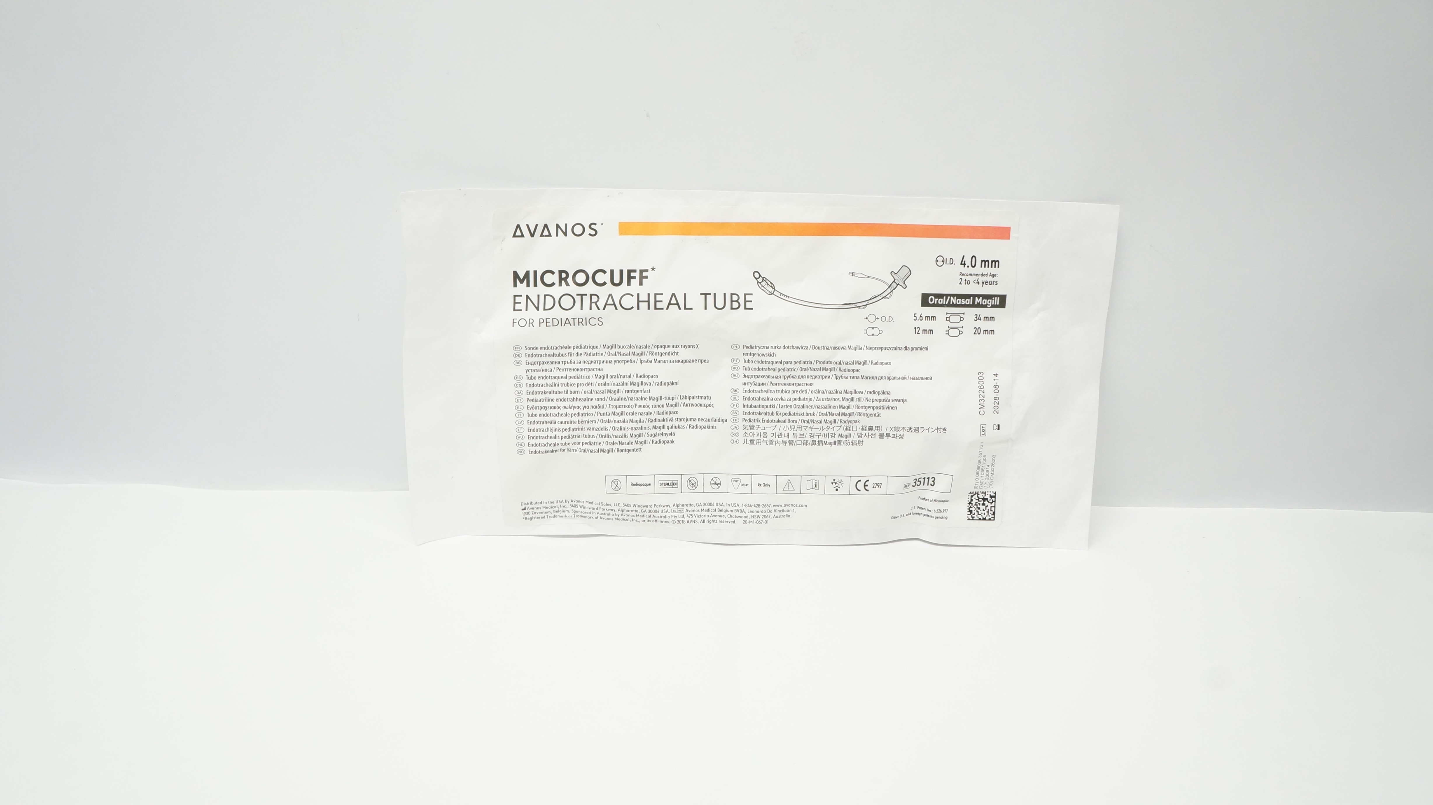 Avanos 35113 Microcuff Endotracheal Tube For Pediatrics 5.6 OD x 4.0 ID x 12mm
