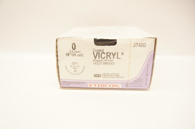 Ethicon J740D 0 Coated VICRYL CT-1 36mm 1/2c Taper, 18inch (x) - Box of 12